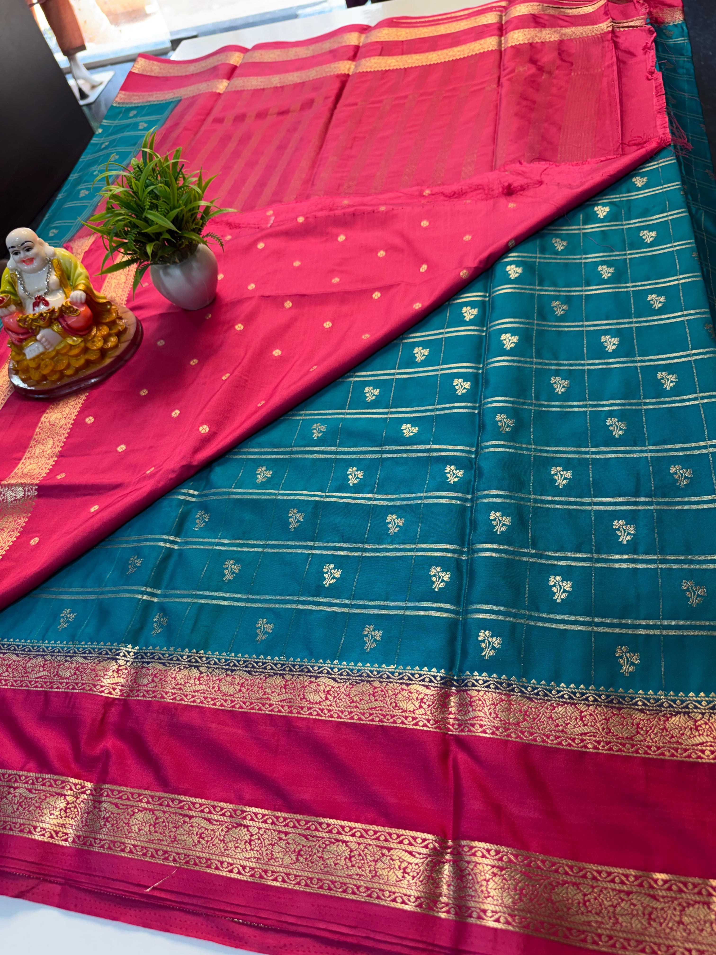 Premium Mysore Crepe Silk Saree with Checks & Butta Blouse…