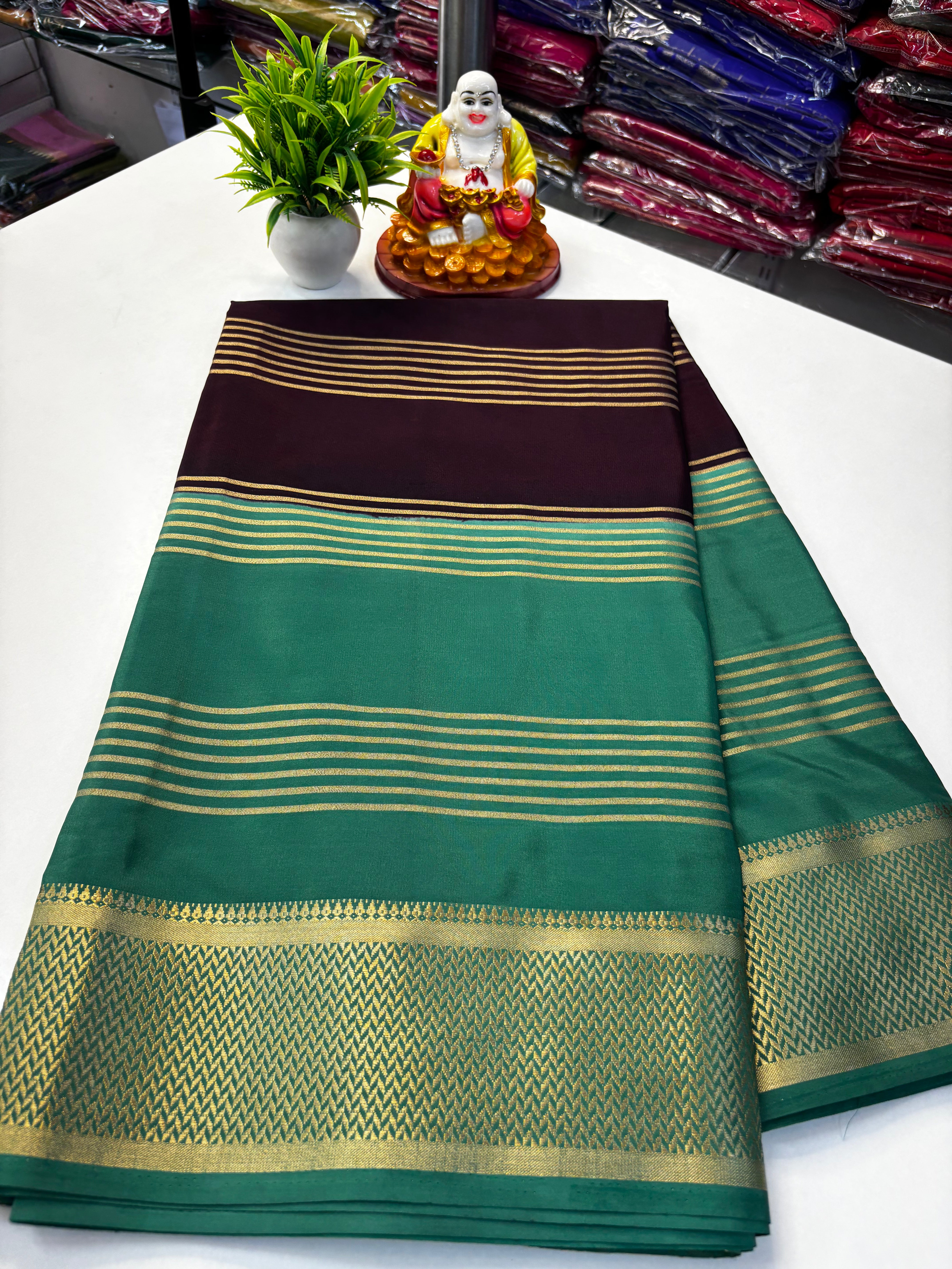beautiful mysore crape silk saree with rich pallu with stripes need shopify made from padmavathi silks and sarees