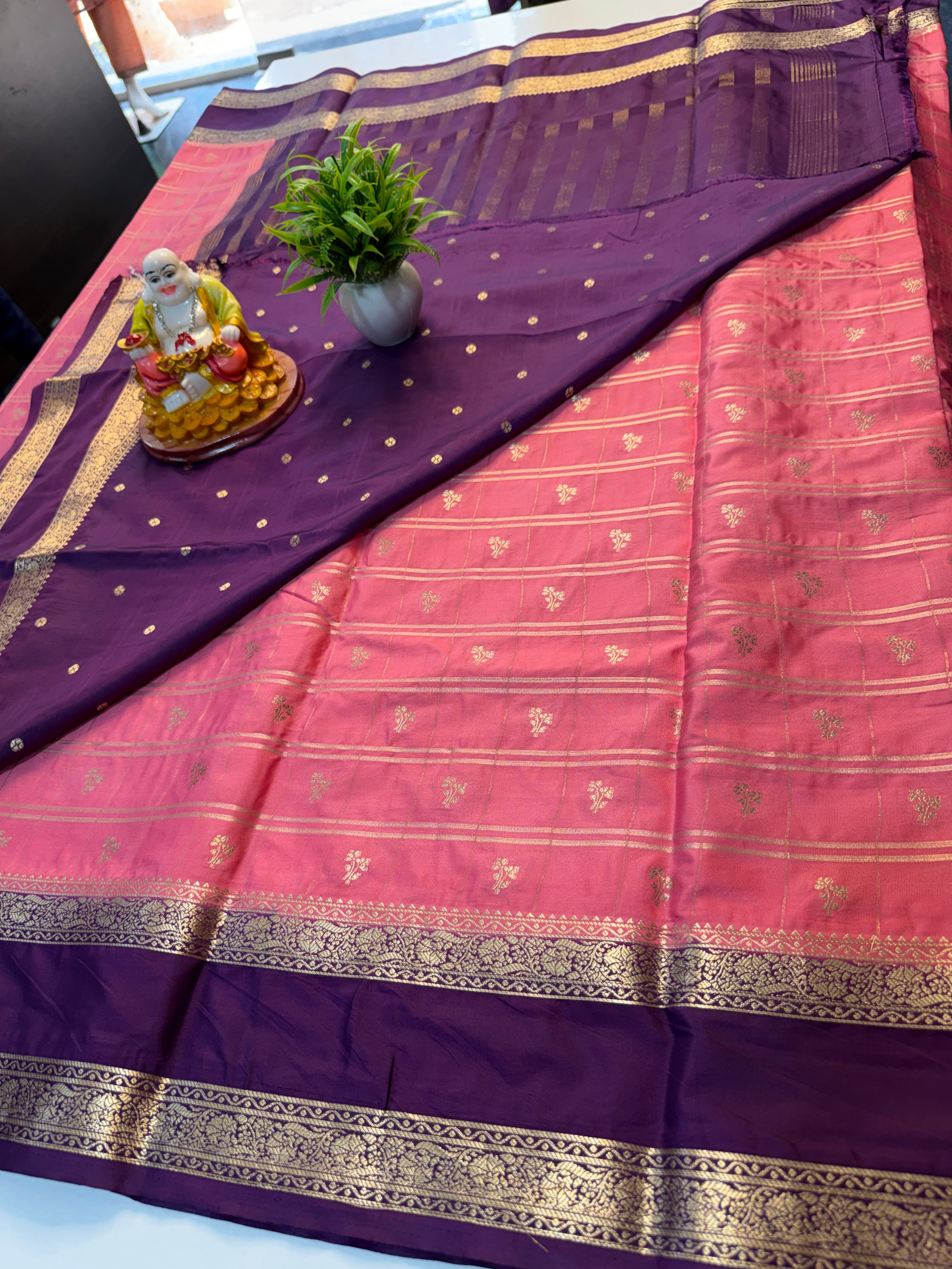 Premium Mysore Crepe Silk Saree with Checks & Butta Blouse…