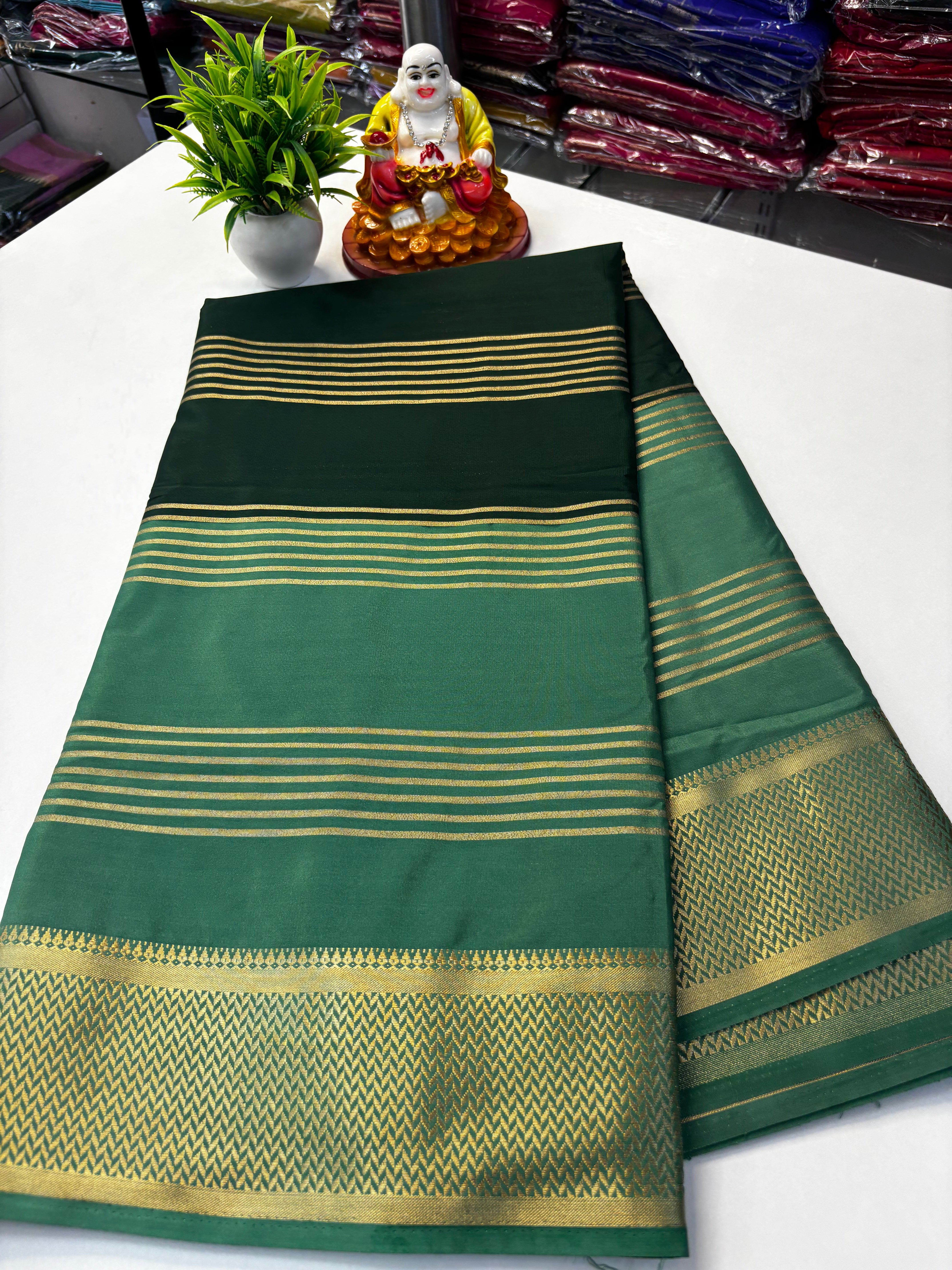 beautiful mysore crape silk saree with rich pallu with stripes need shopify made from padmavathi silks and sarees