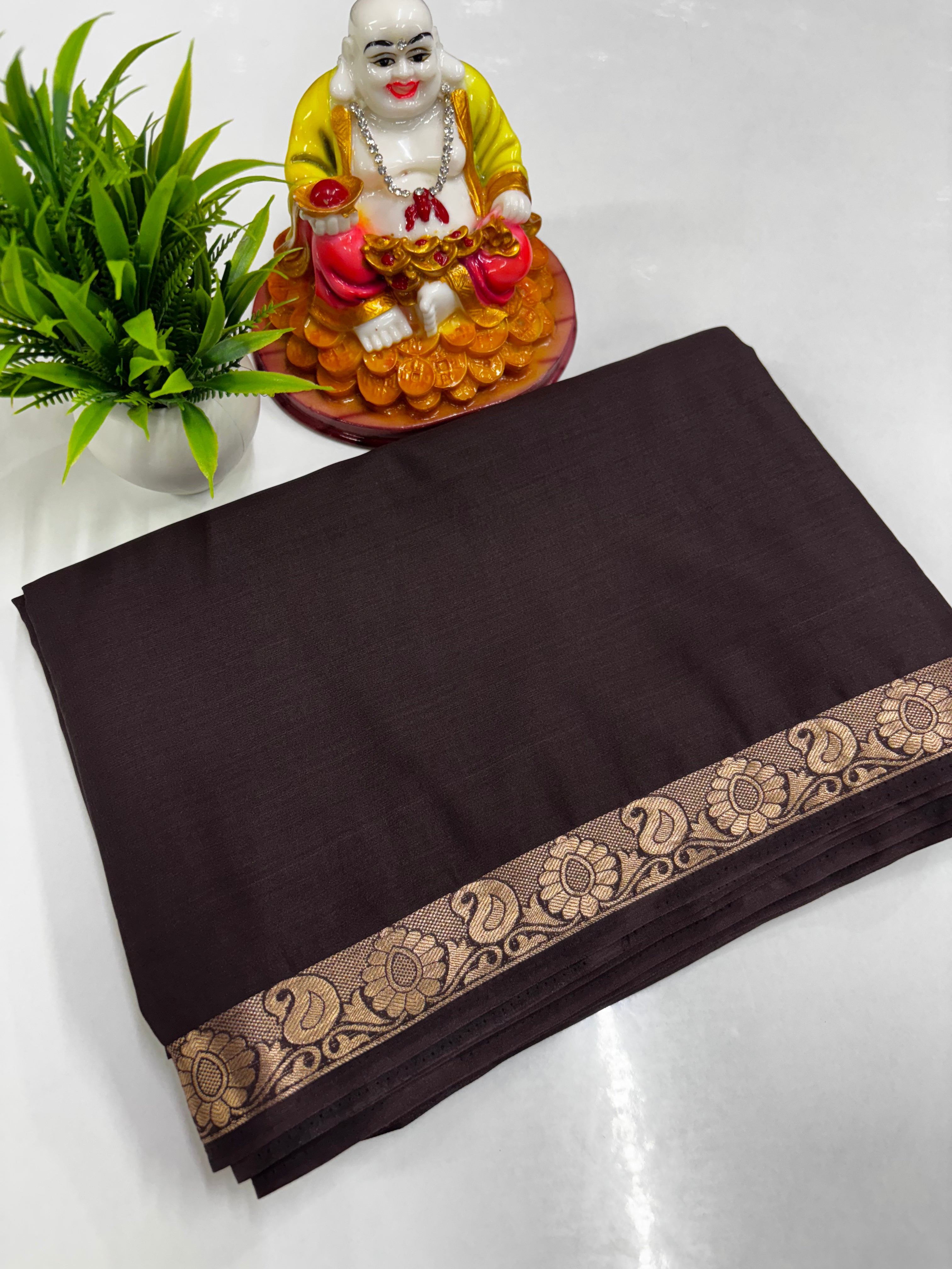 Crape Mysore Silk Saree with Beautiful Small Mango Border – Padmavathi Silks & Sarees