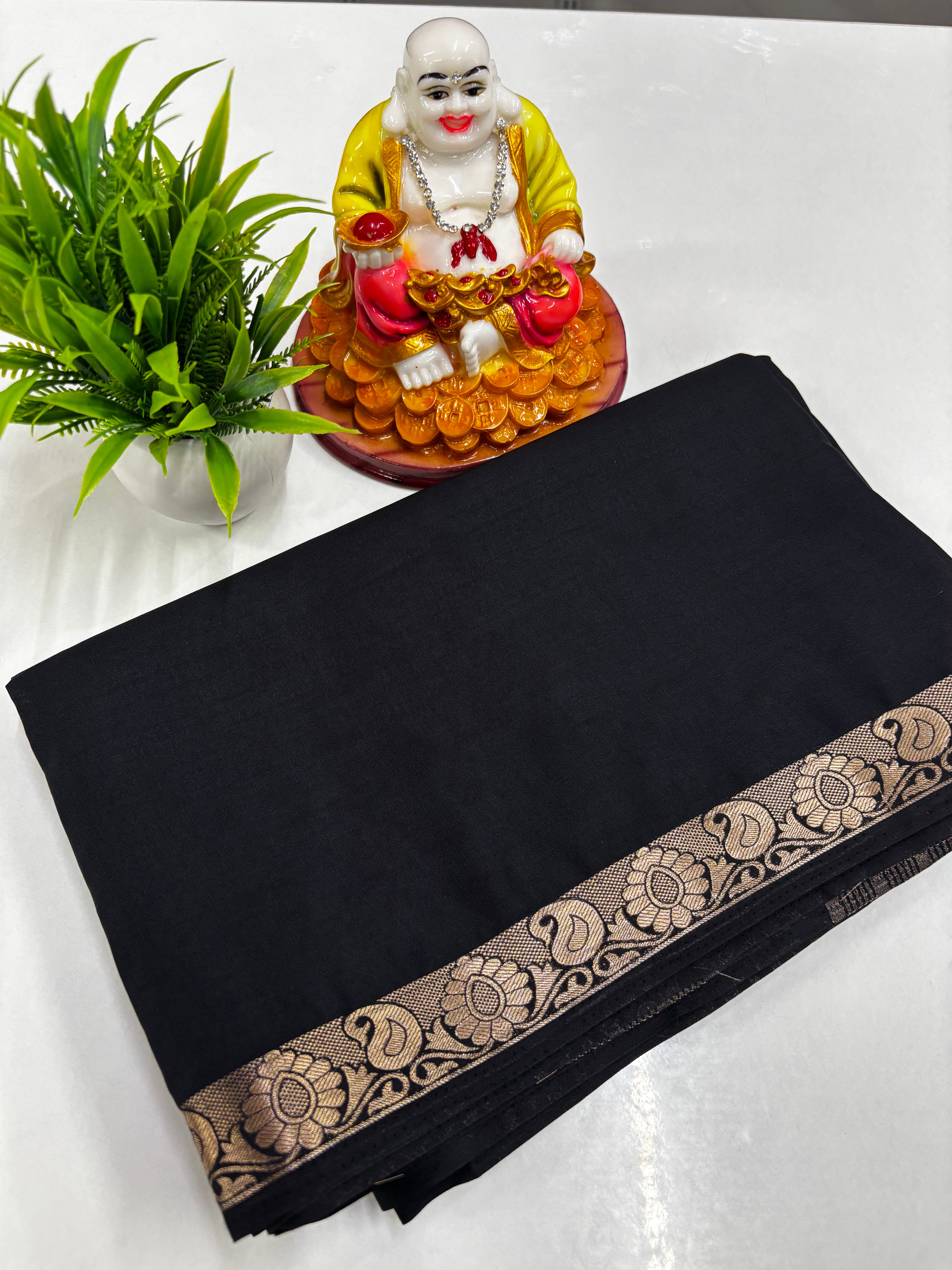 Crape Mysore Silk Saree with Beautiful Small Mango Border – Padmavathi Silks & Sarees