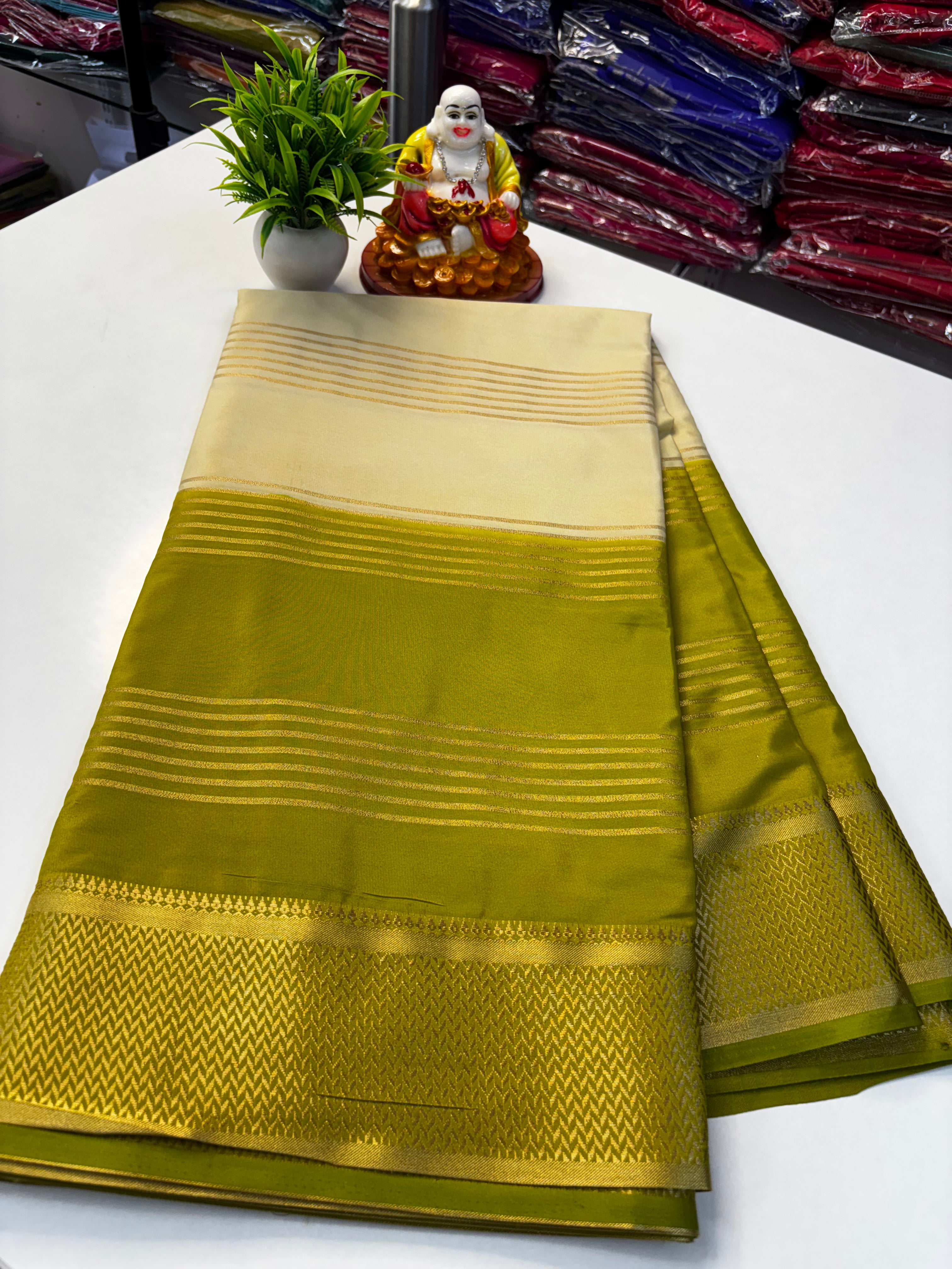 beautiful mysore crape silk saree with rich pallu with stripes need shopify made from padmavathi silks and sarees