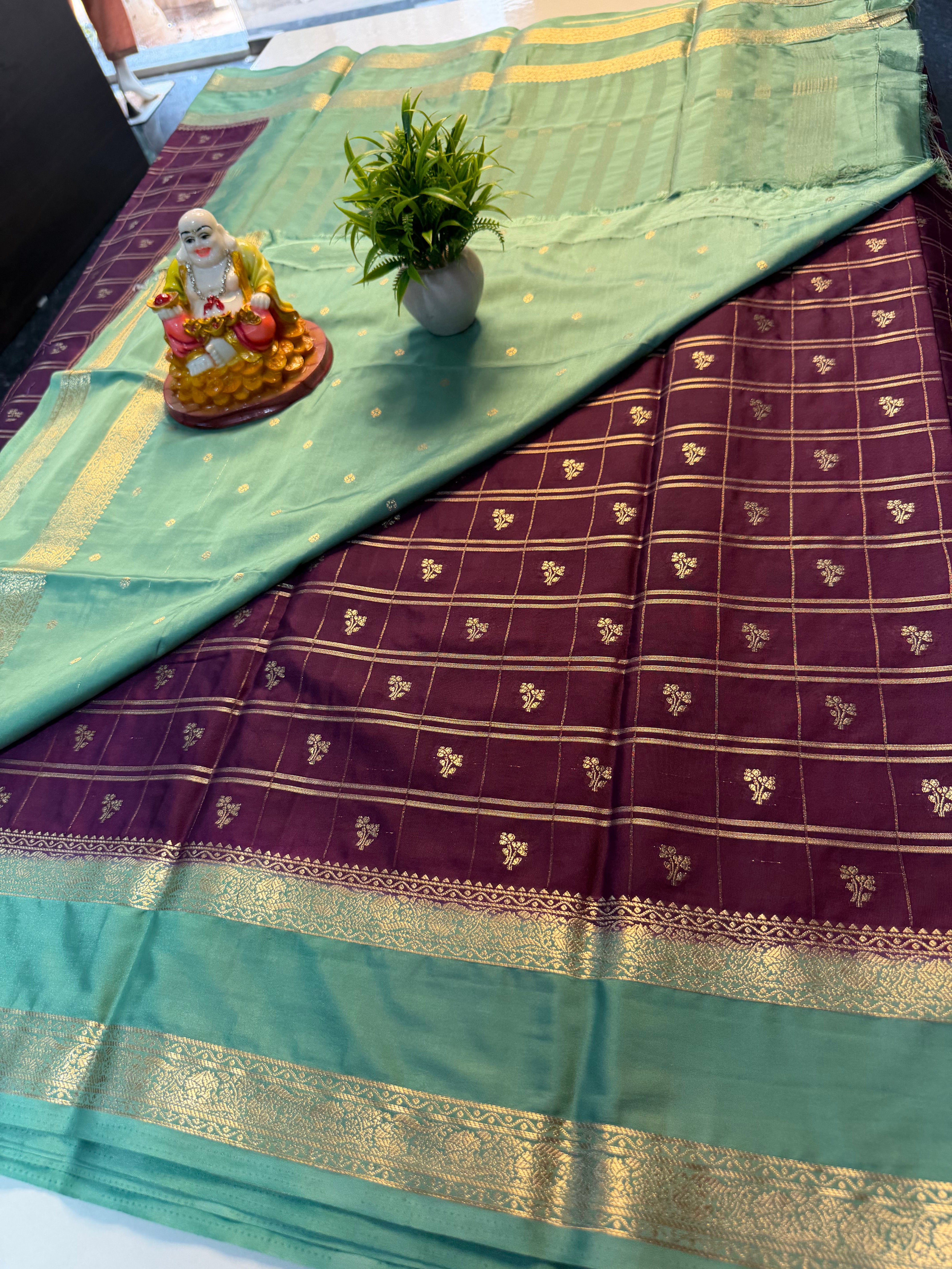 Premium Mysore Crepe Silk Saree with Checks & Butta Blouse…