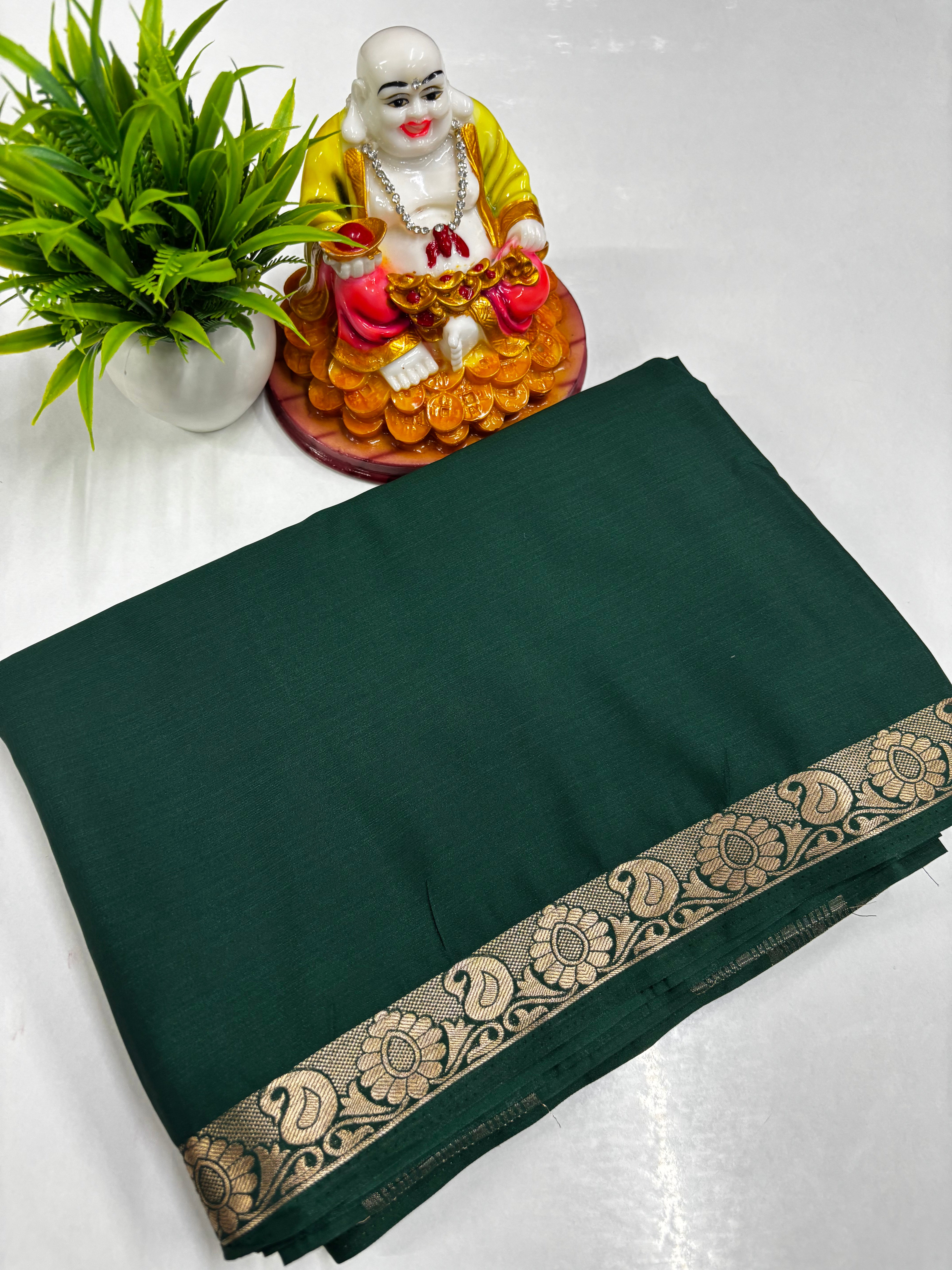 Crape Mysore Silk Saree with Beautiful Small Mango Border – Padmavathi Silks & Sarees