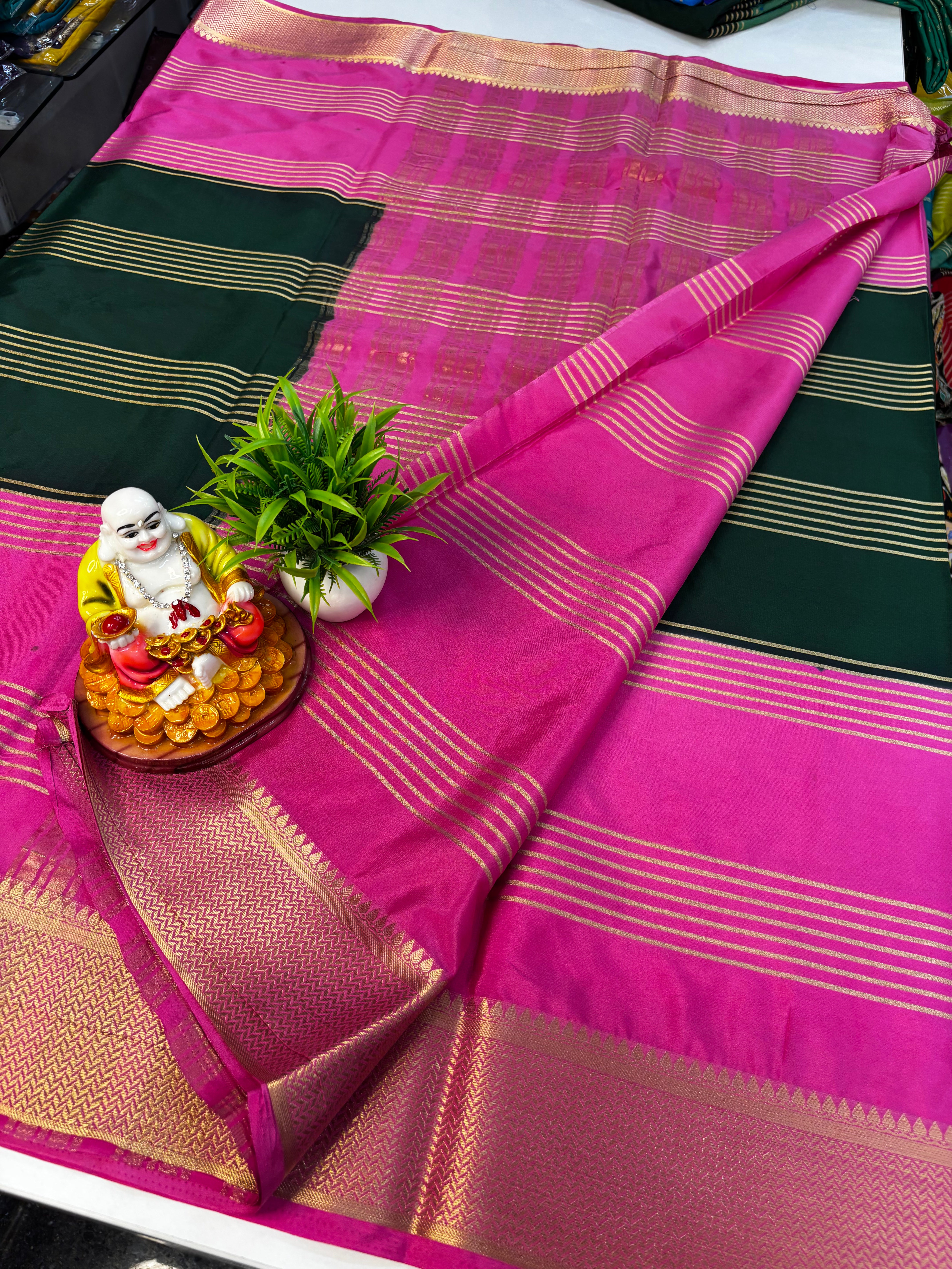 beautiful mysore crape silk saree with rich pallu with stripes need shopify made from padmavathi silks and sarees