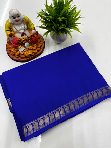 Mysore Crepe Silk Saree with Small Mango Border & Chit Pallu – Padmavathi Silks and Sarees