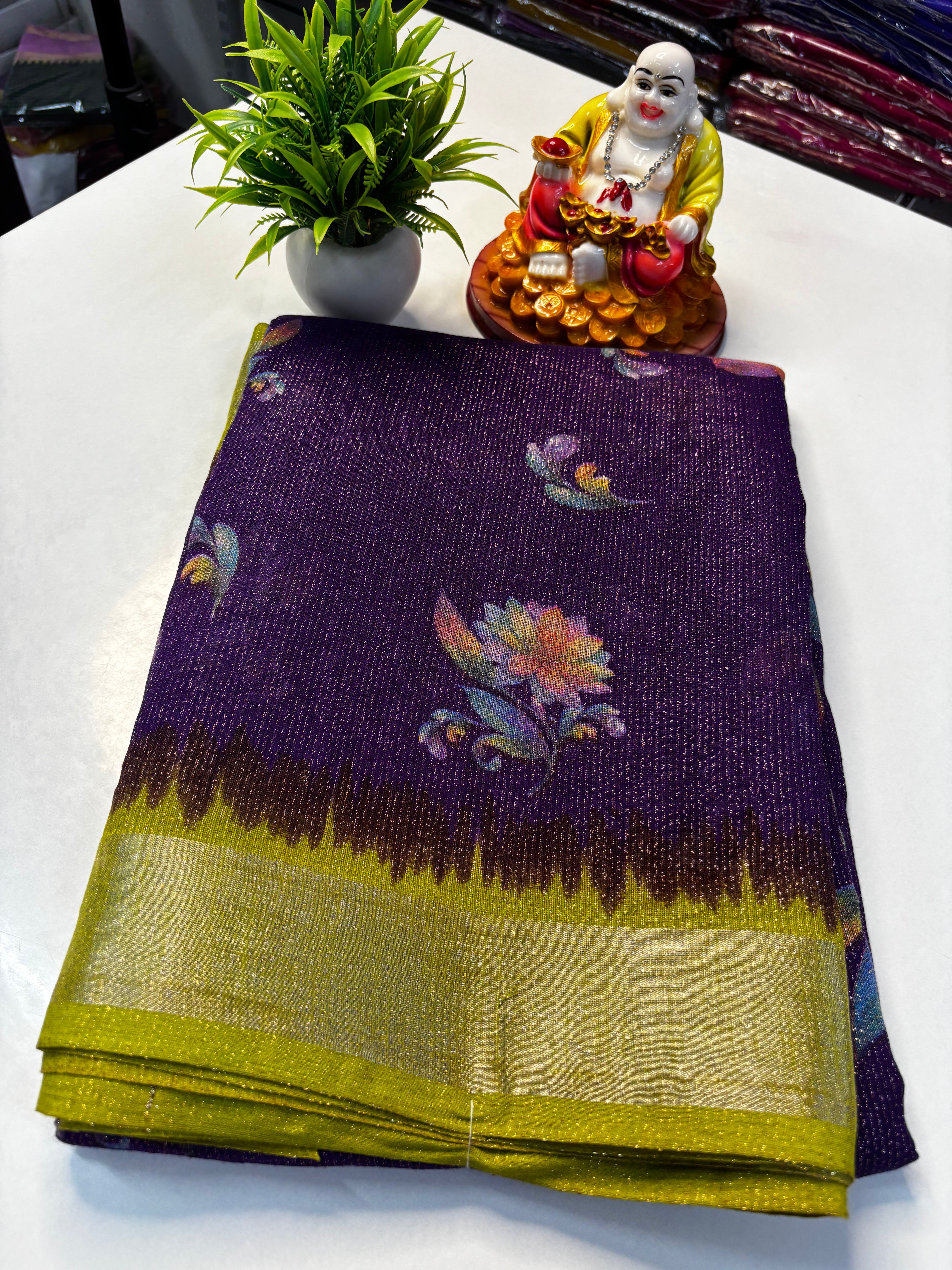 🌸 Beautiful Linen Blended Saree with Floral Design &amp; Rich Pallu