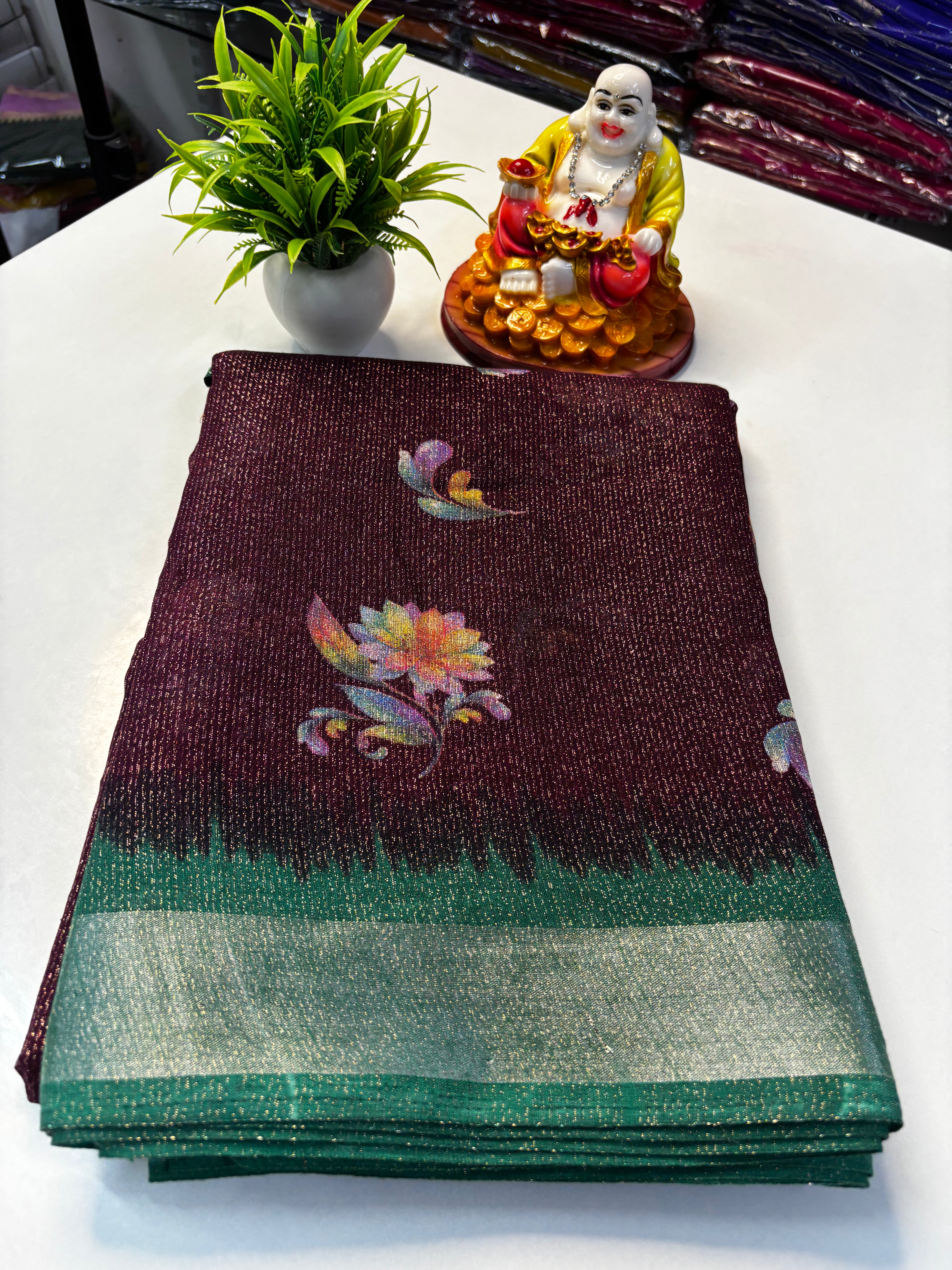 🌸 Beautiful Linen Blended Saree with Floral Design &amp; Rich Pallu