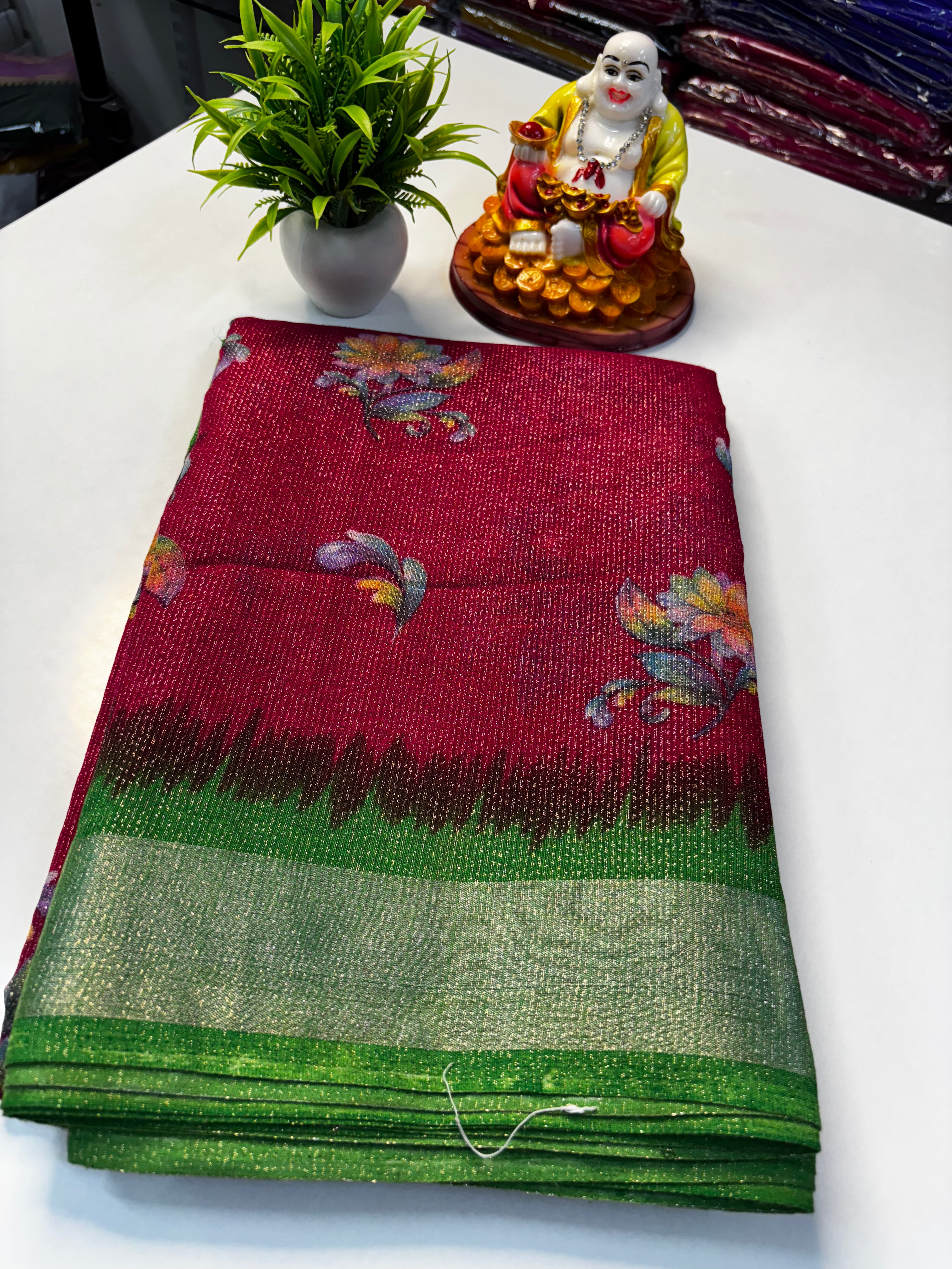 🌸 Beautiful Linen Blended Saree with Floral Design &amp; Rich Pallu