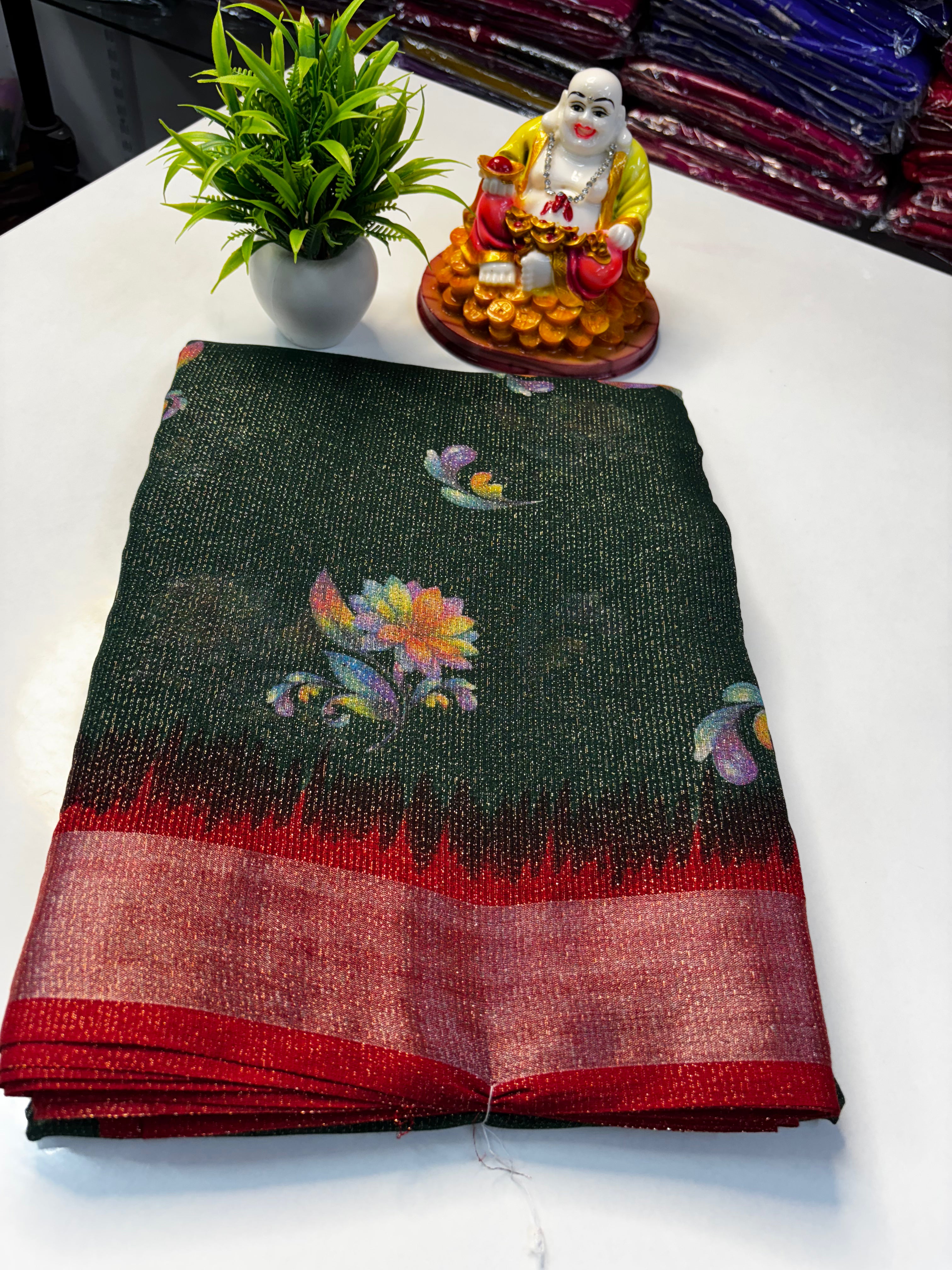 🌸 Beautiful Linen Blended Saree with Floral Design &amp; Rich Pallu