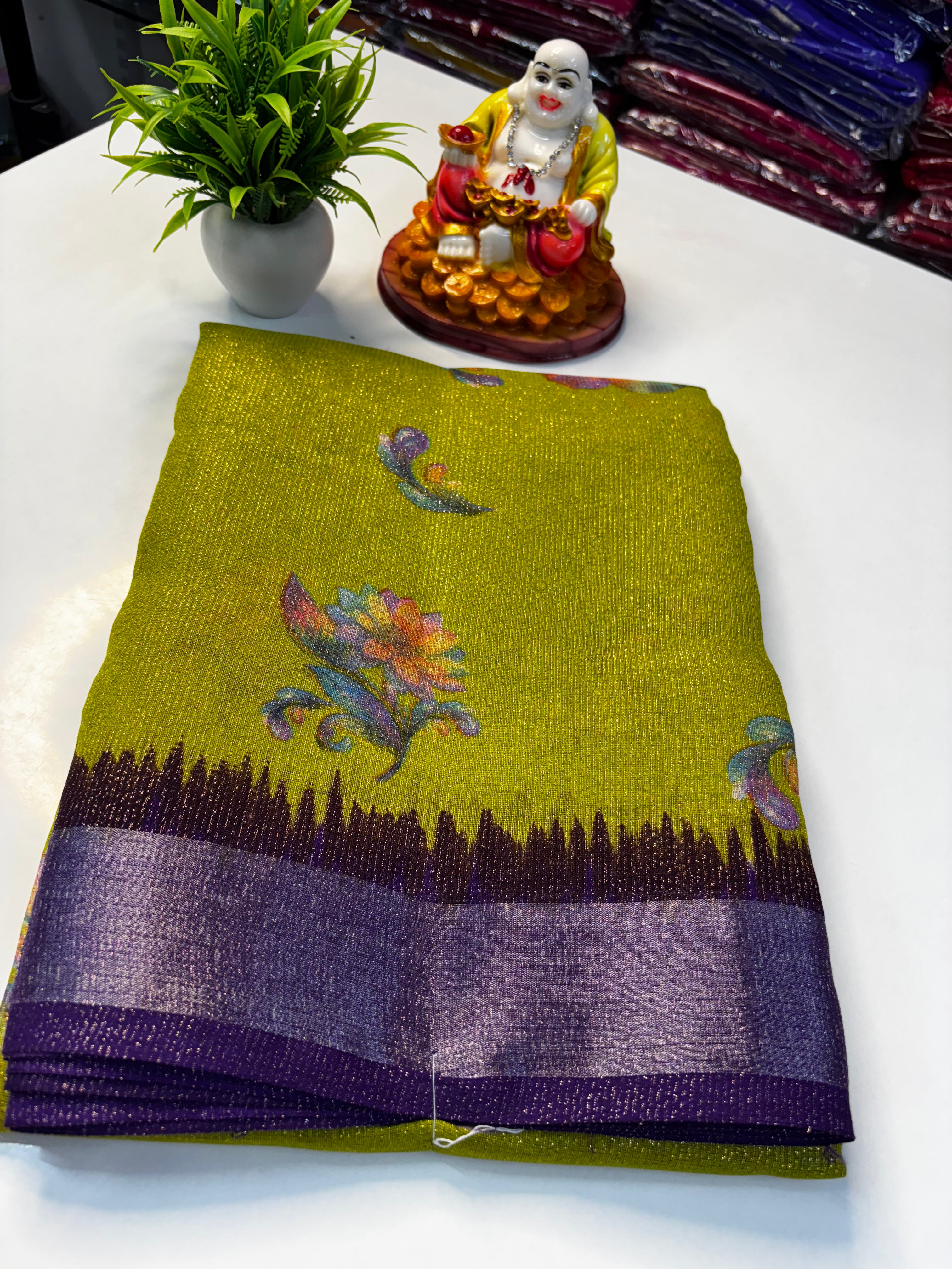 🌸 Beautiful Linen Blended Saree with Floral Design &amp; Rich Pallu