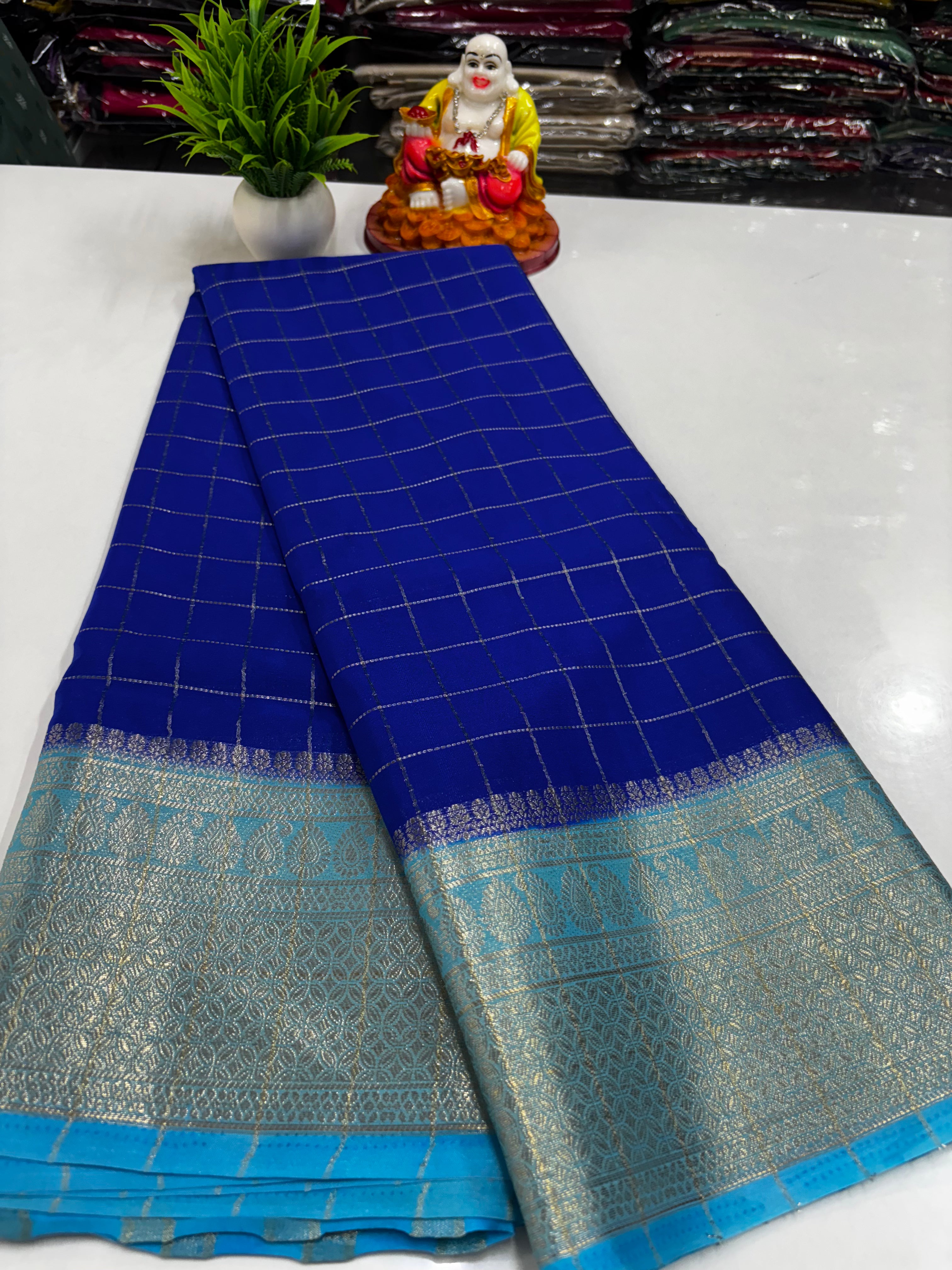 Beautiful Chiffon Saree with Chex Pattern & Contrast Border