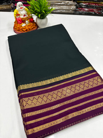 Mysore Crepe Silk Saree with Contrast Border & Rich Pallu – Padmavathi Silks and Sarees