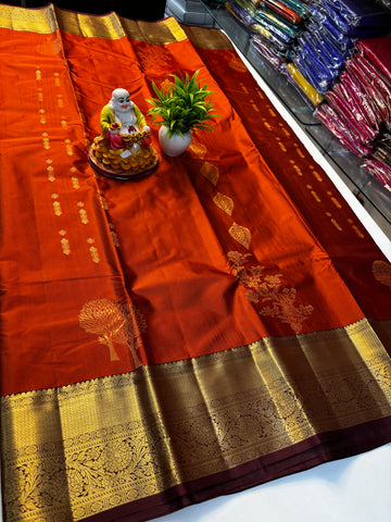 Premium Semi Silk Saree – Rust Orange with Brown Shade