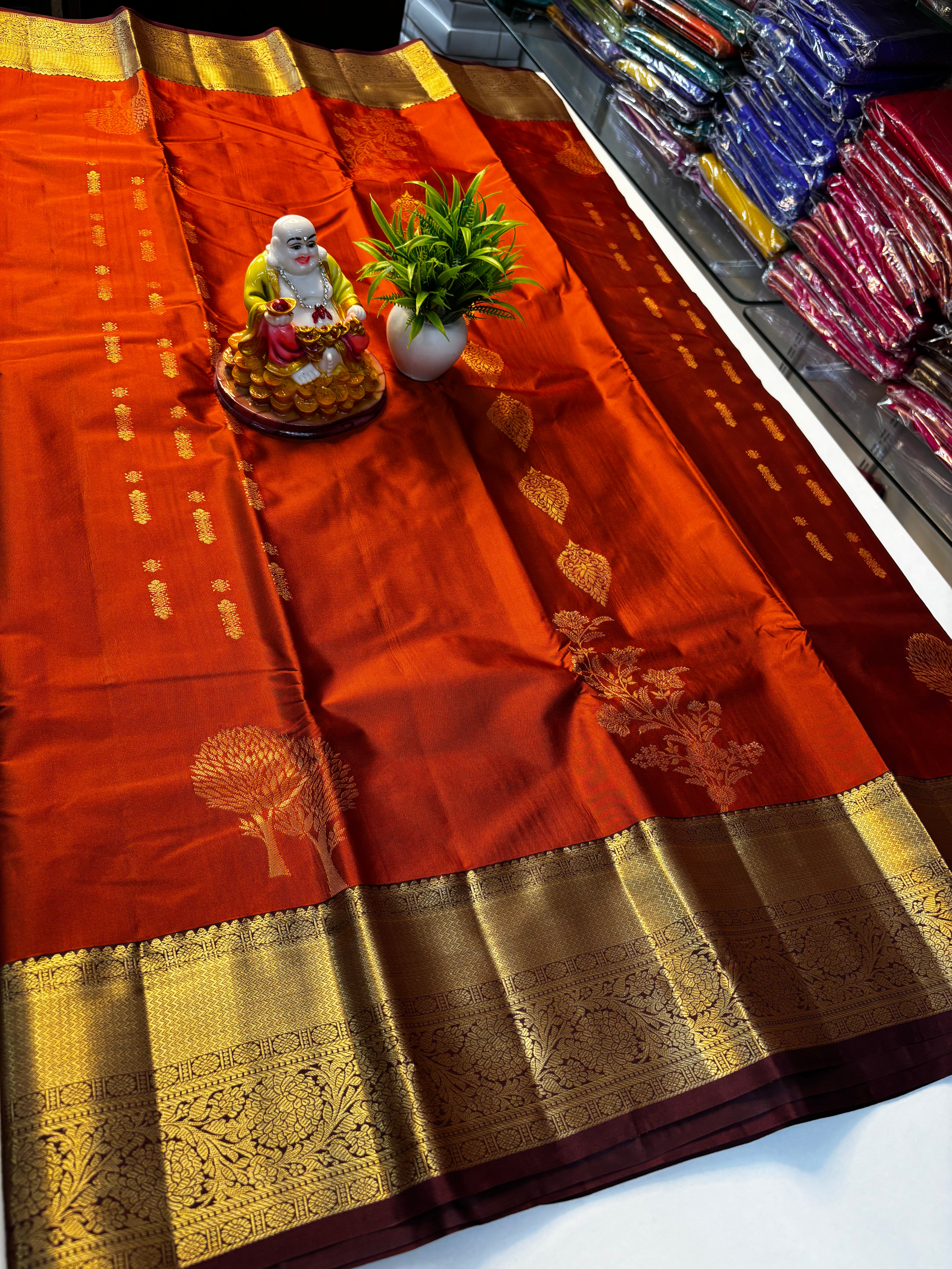 Premium Semi Silk Saree – Rust Orange with Brown Shade