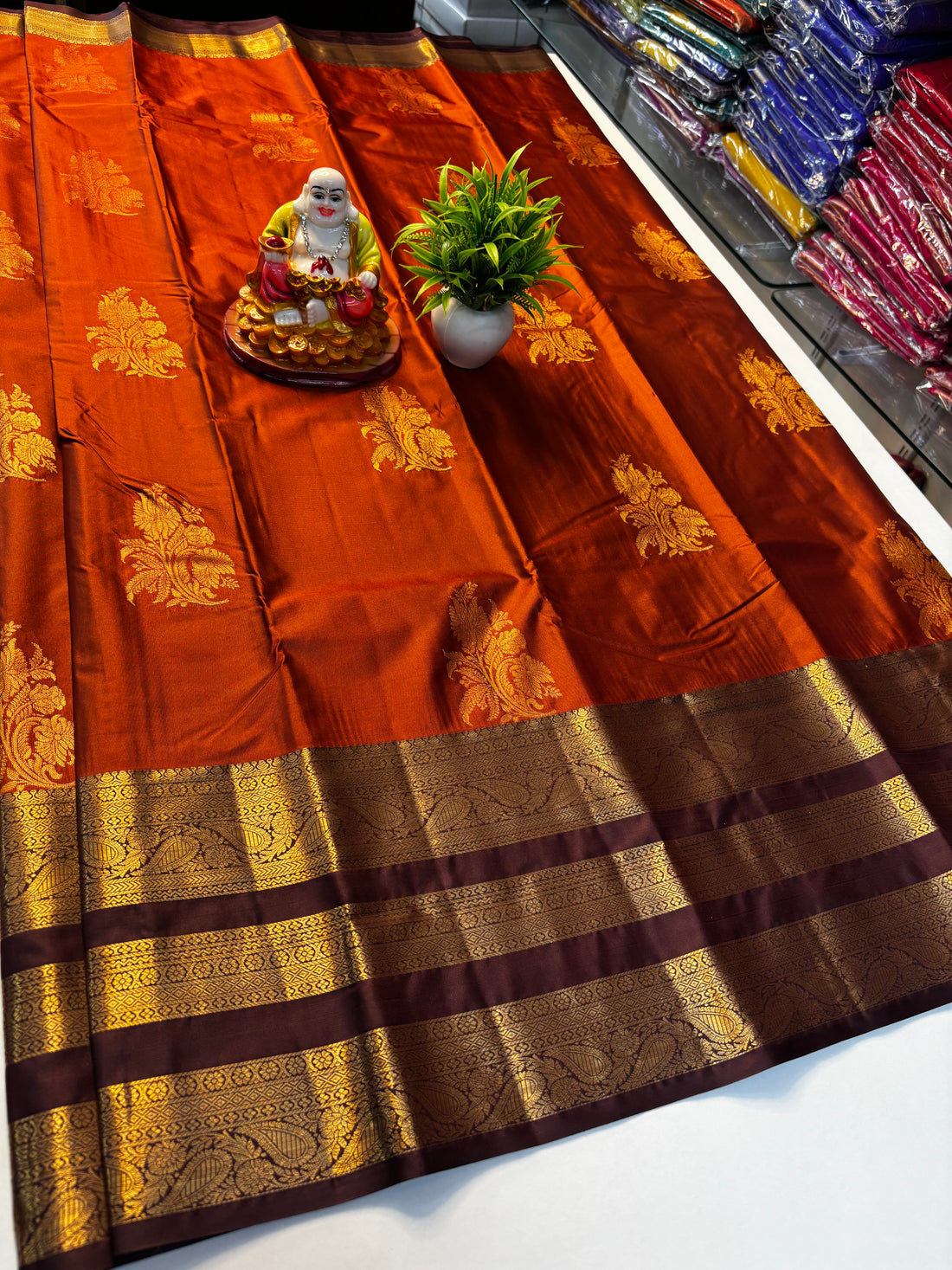 Premium Semi Silk Saree – Rust Orange with Brown Shade