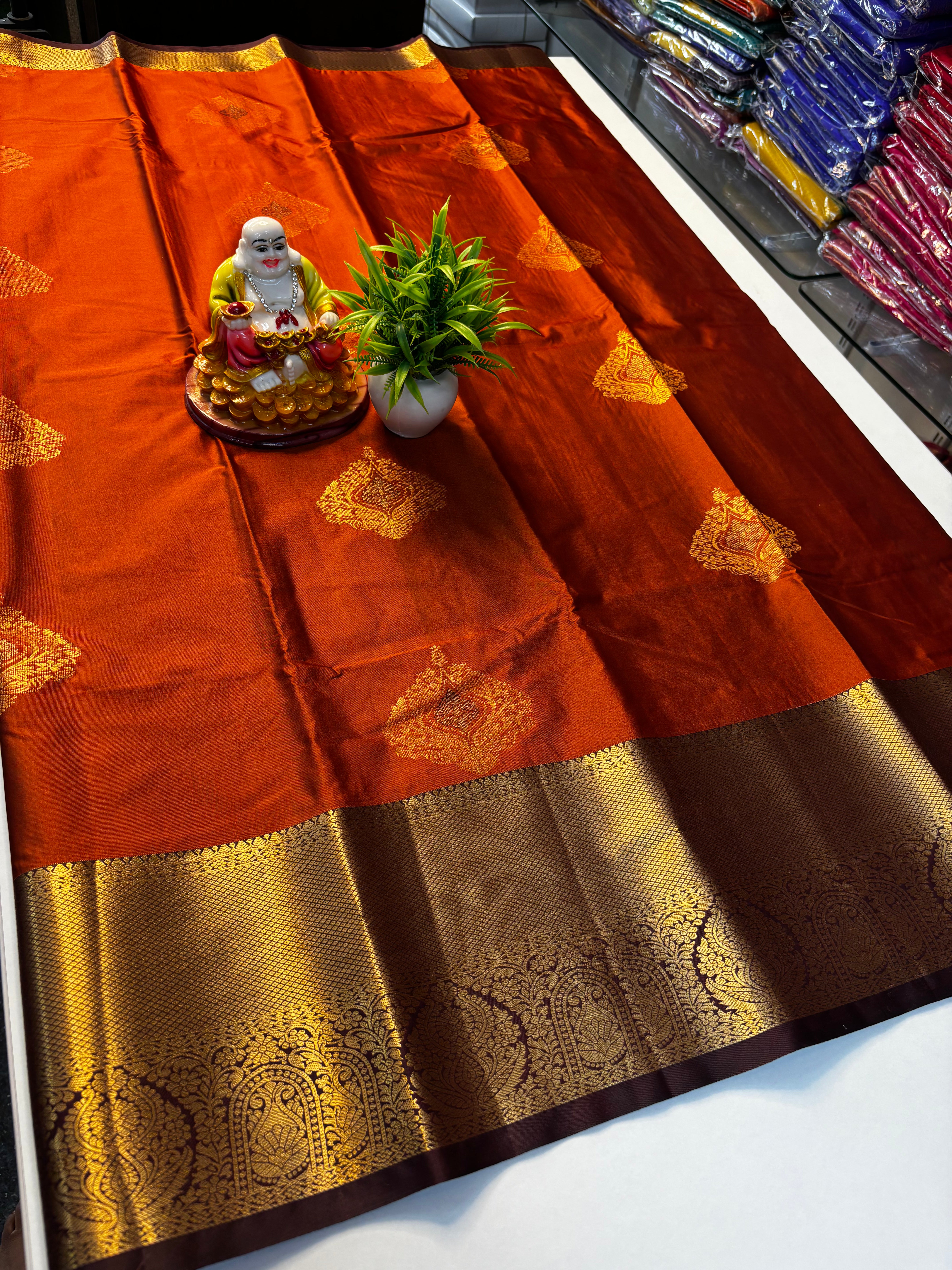 Premium Semi Silk Saree – Rust Orange with Brown Shade