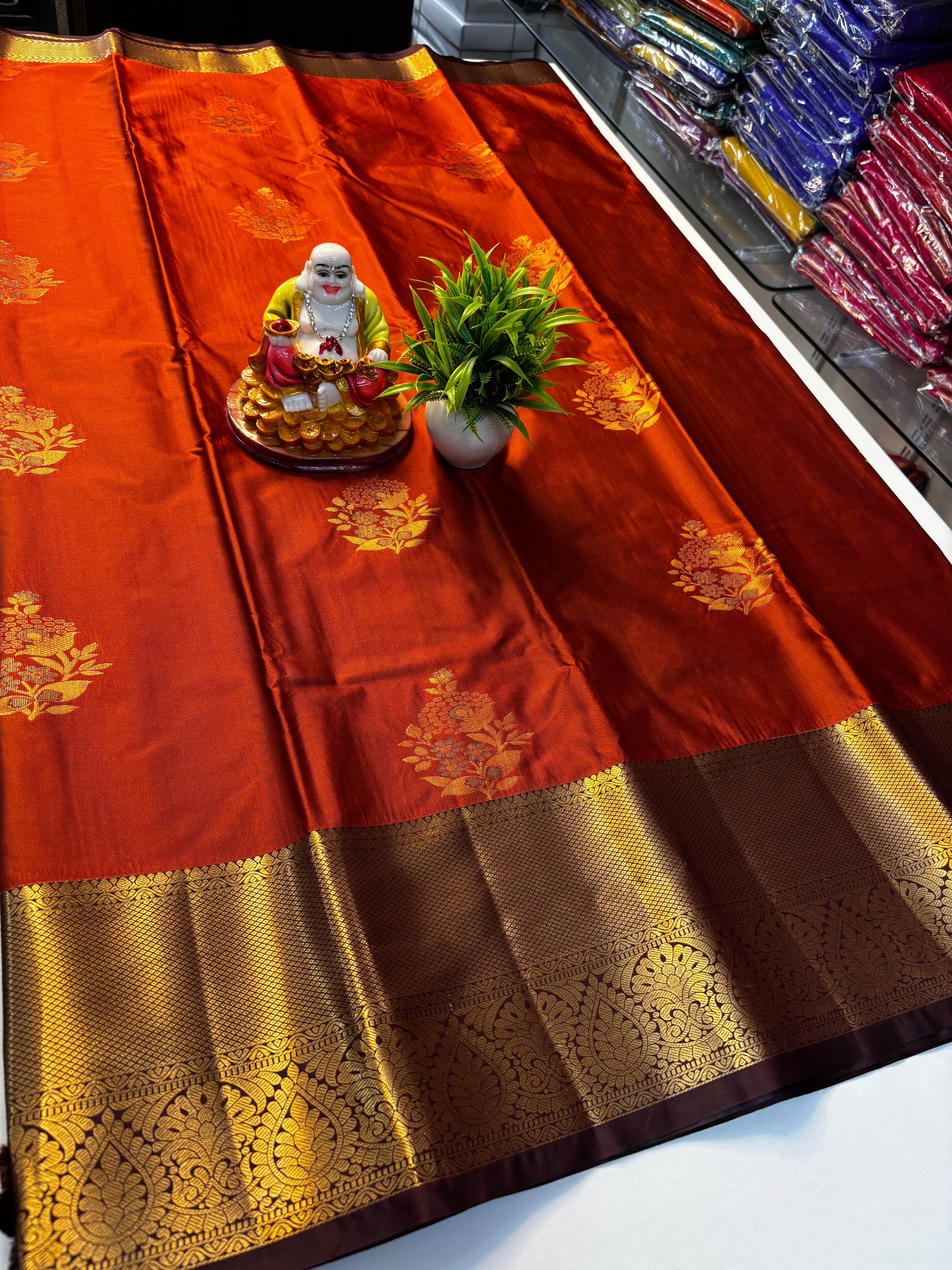Premium Semi Silk Saree – Rust Orange with Brown Shade