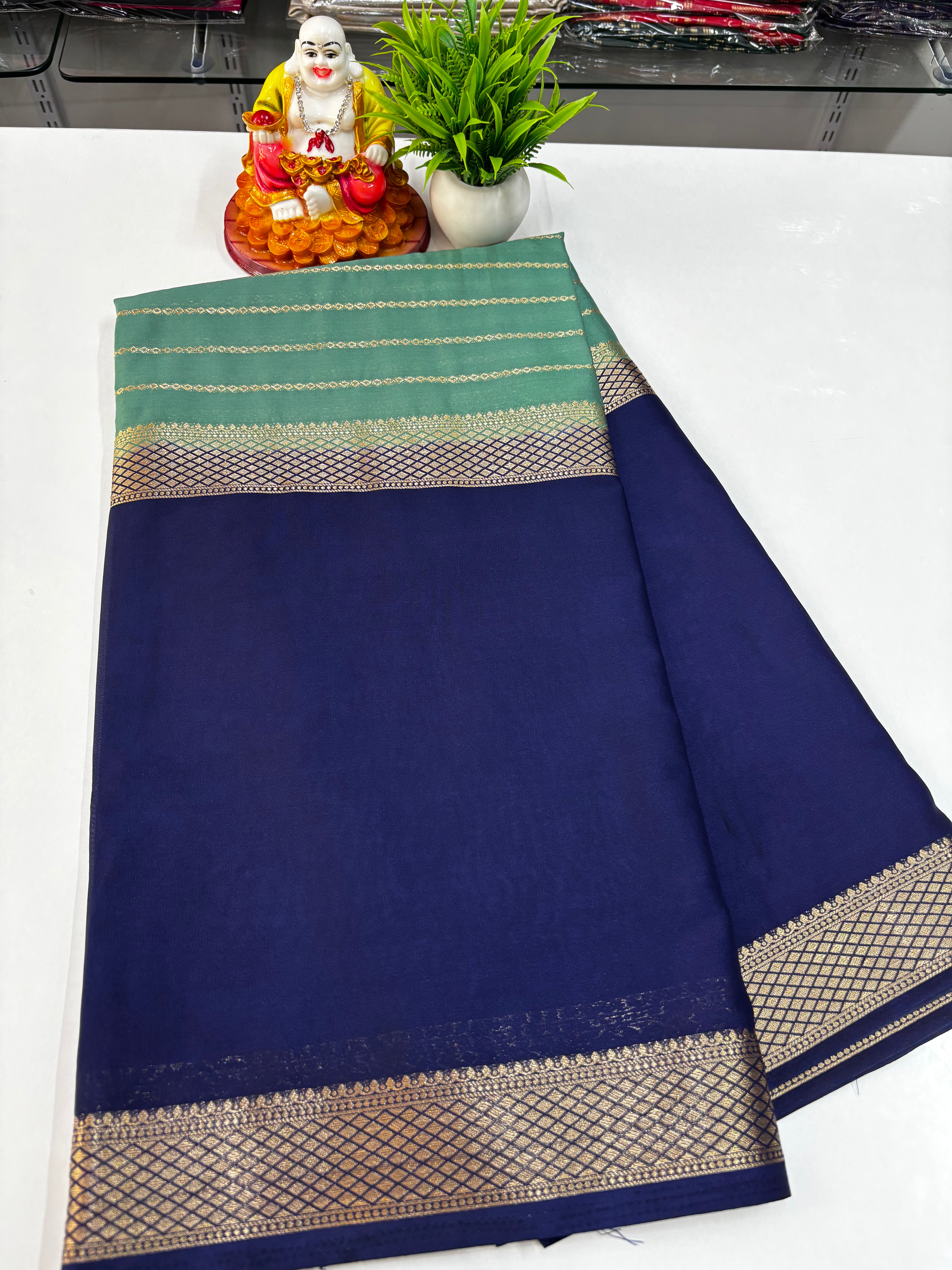 Mysore Crepe Silk Saree with Beautiful Center Print – Padmavathi Silks & Sarees