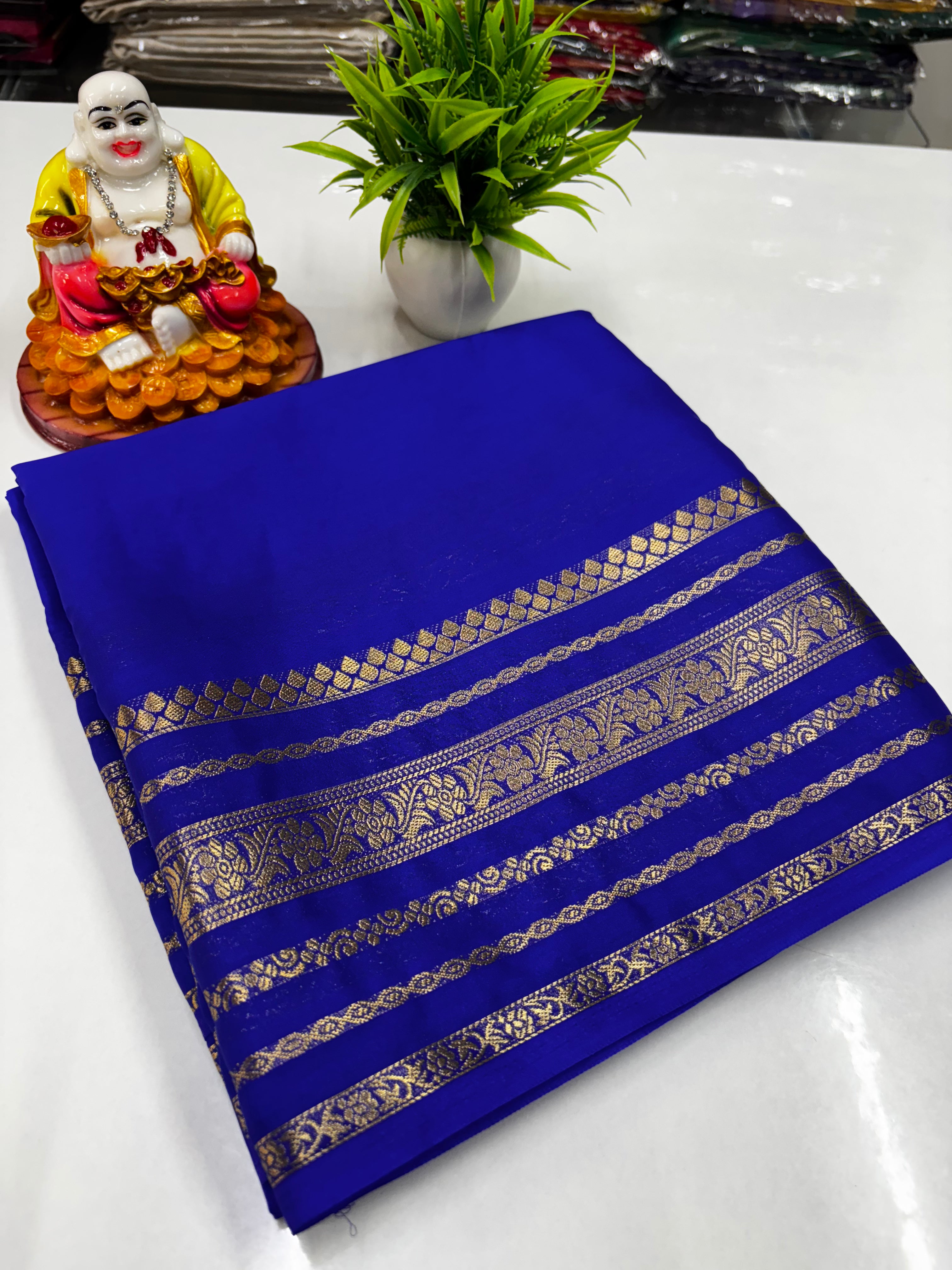 Mysore Crepe Silk Saree – Elegant Border with Chit Pallu | Self Blouse | Padmavathi Silks & Sarees