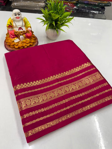 Mysore Crepe Silk Saree – Elegant Border with Chit Pallu | Self Blouse | Padmavathi Silks & Sarees