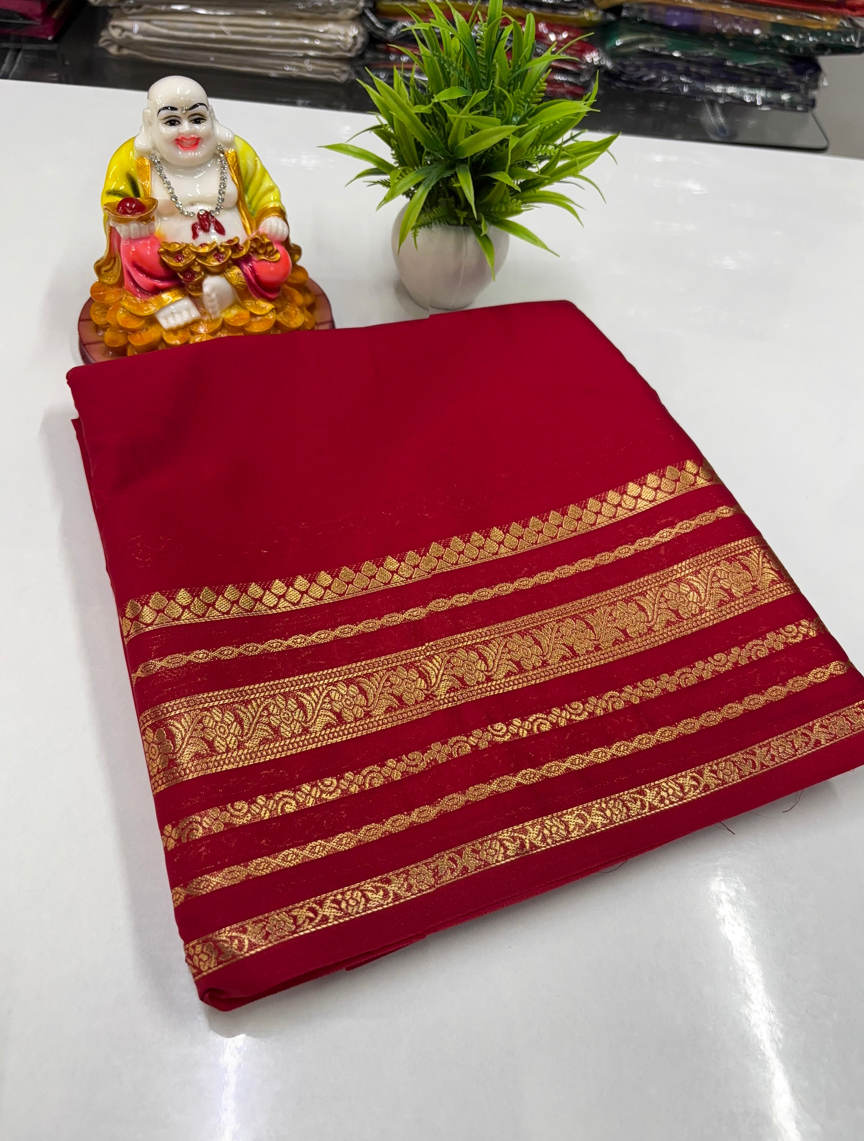 Mysore Crepe Silk Saree – Elegant Border with Chit Pallu | Self Blouse | Padmavathi Silks & Sarees
