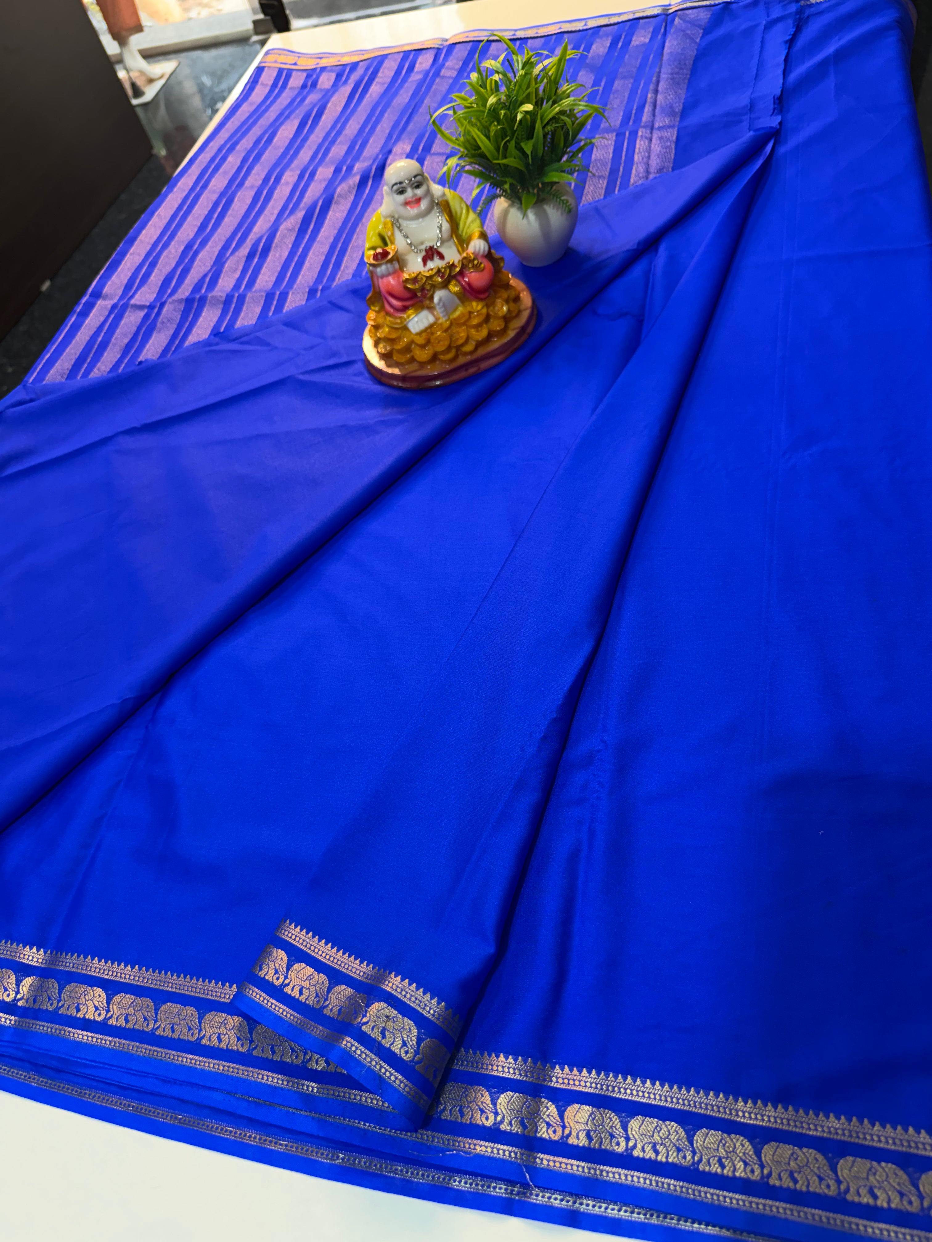 Premium Mysore Crepe Silk Saree with Elephant Border & Chit Pallu