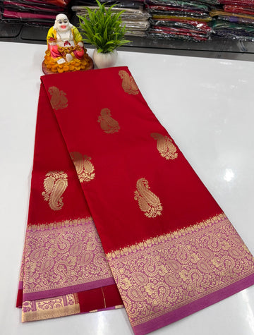 Georgette Saree with Beautiful Mango Buttas, Rich Pallu & Butta Blouse – Padmavathi Silks & Sarees
