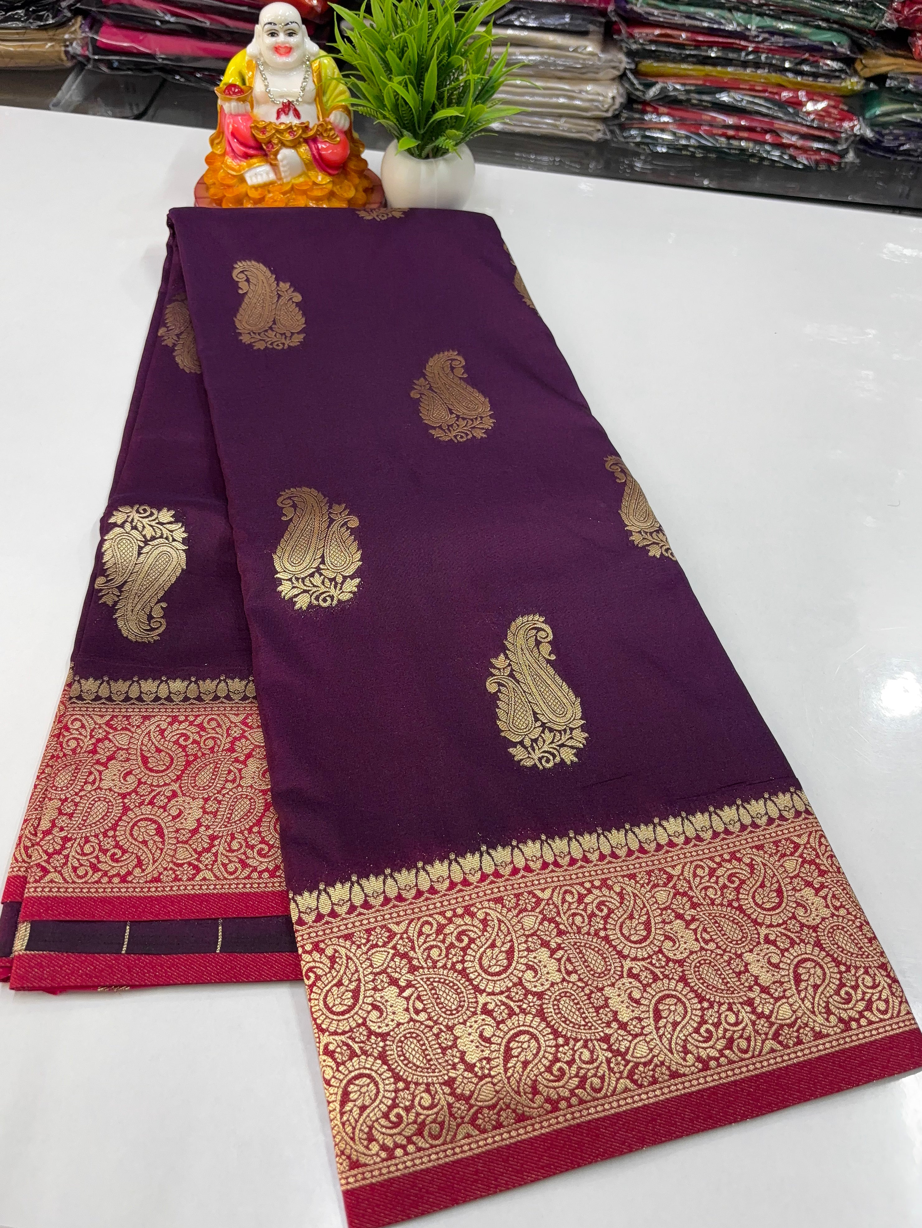 Georgette Saree with Beautiful Mango Buttas, Rich Pallu & Butta Blouse – Padmavathi Silks & Sarees