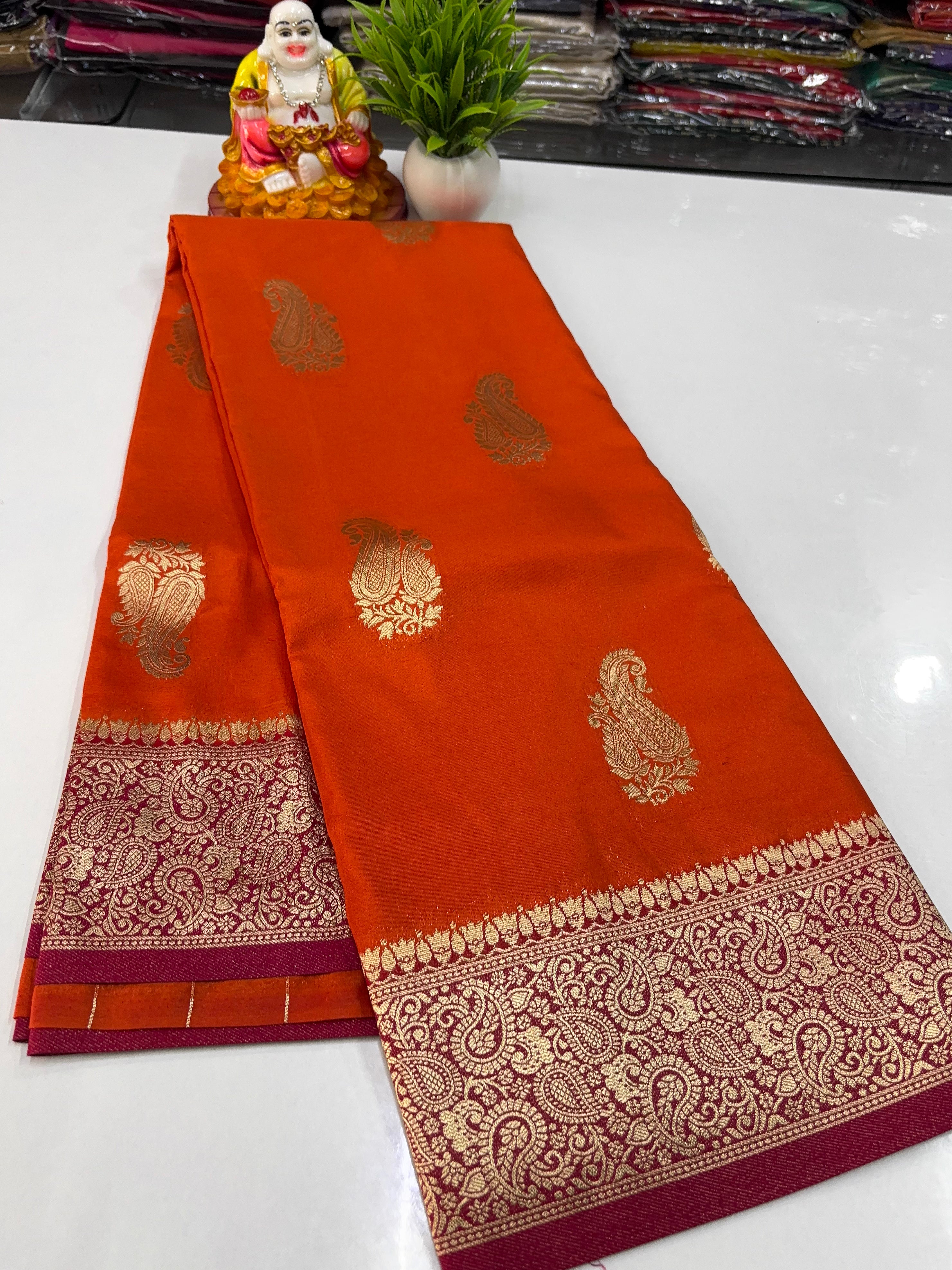 Georgette Saree with Beautiful Mango Buttas, Rich Pallu & Butta Blouse – Padmavathi Silks & Sarees