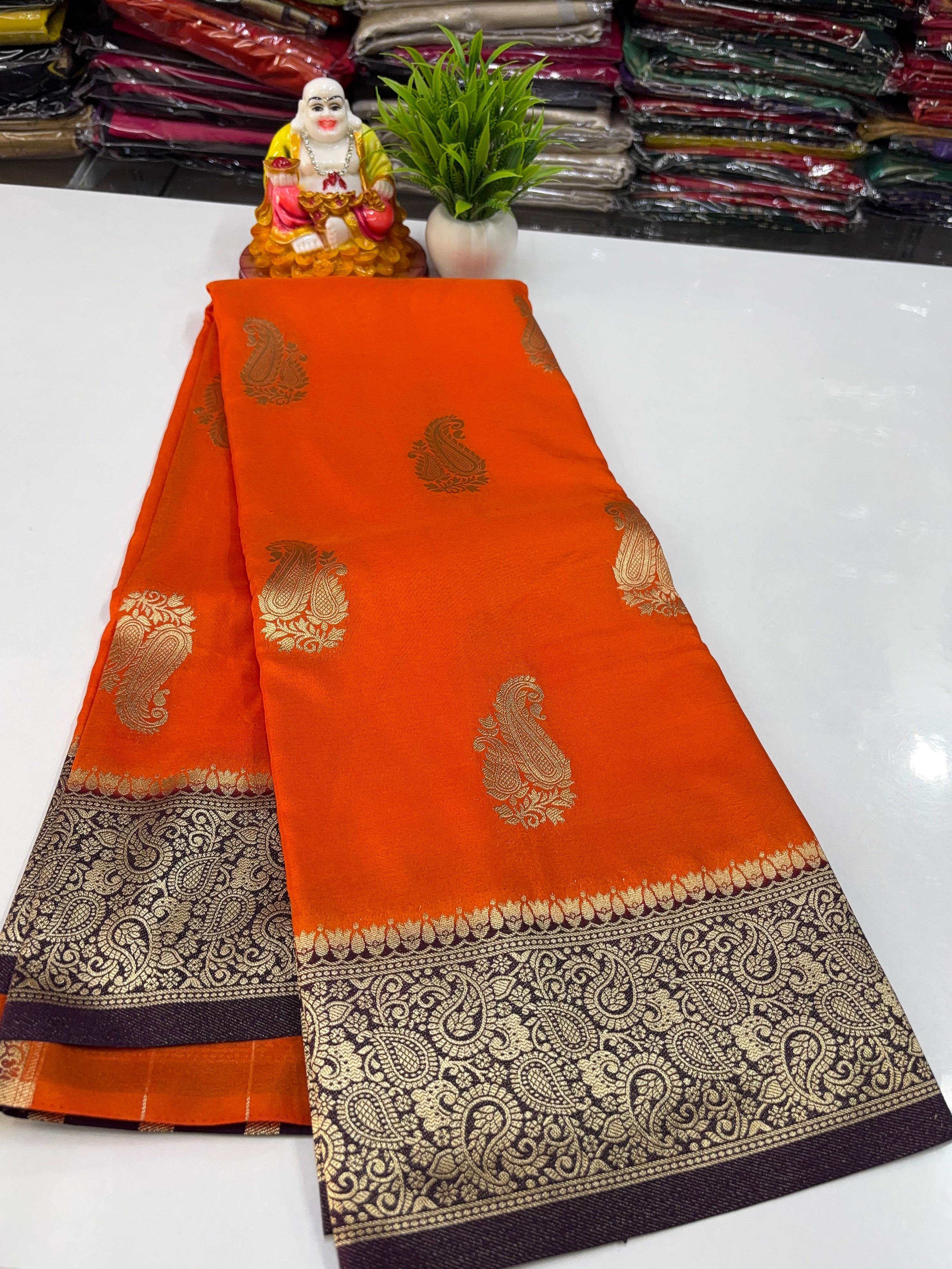 Georgette Saree with Beautiful Mango Buttas, Rich Pallu & Butta Blouse – Padmavathi Silks & Sarees