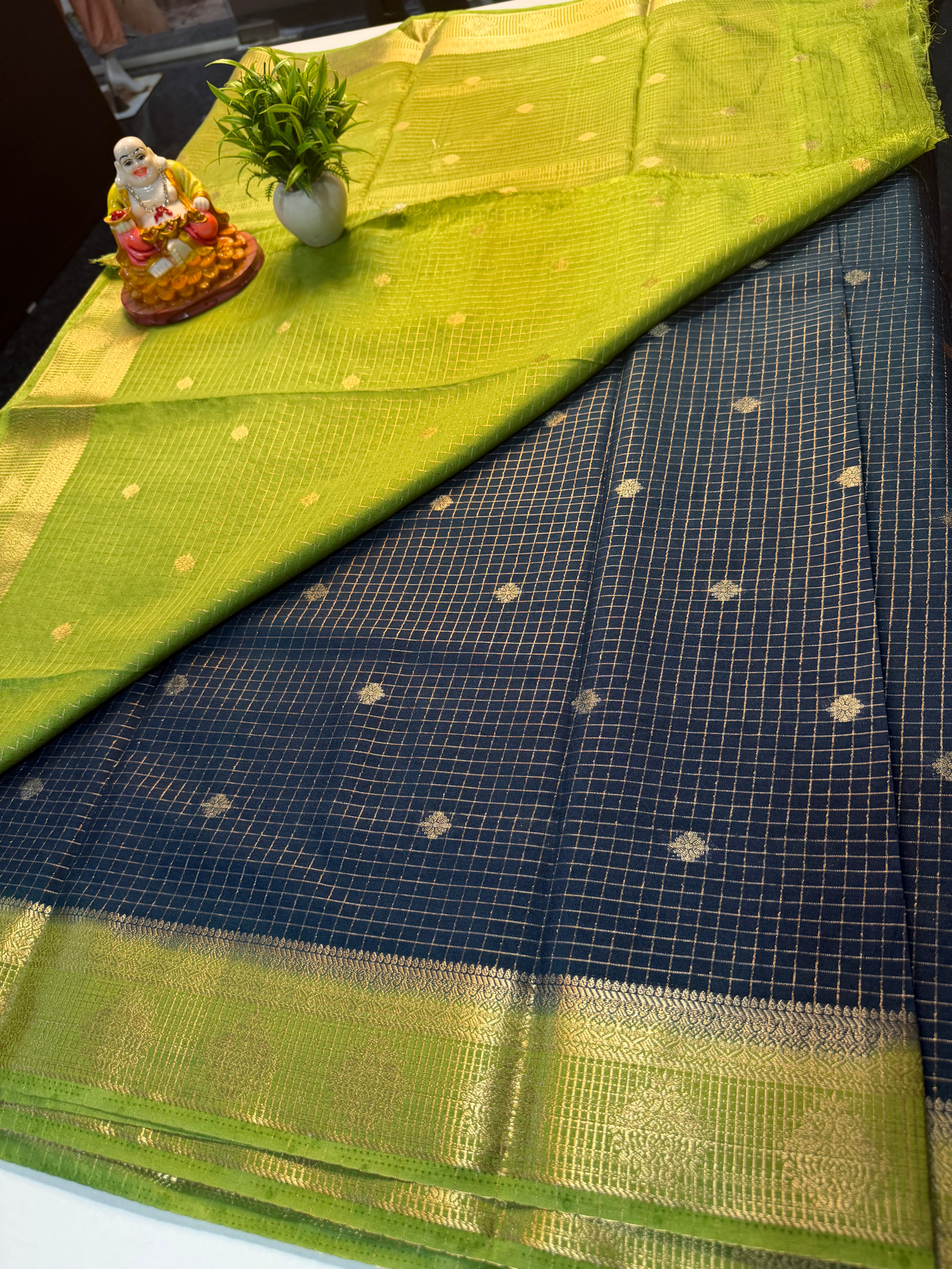 Mysore Crepe Silk Saree with Checks & Buttas