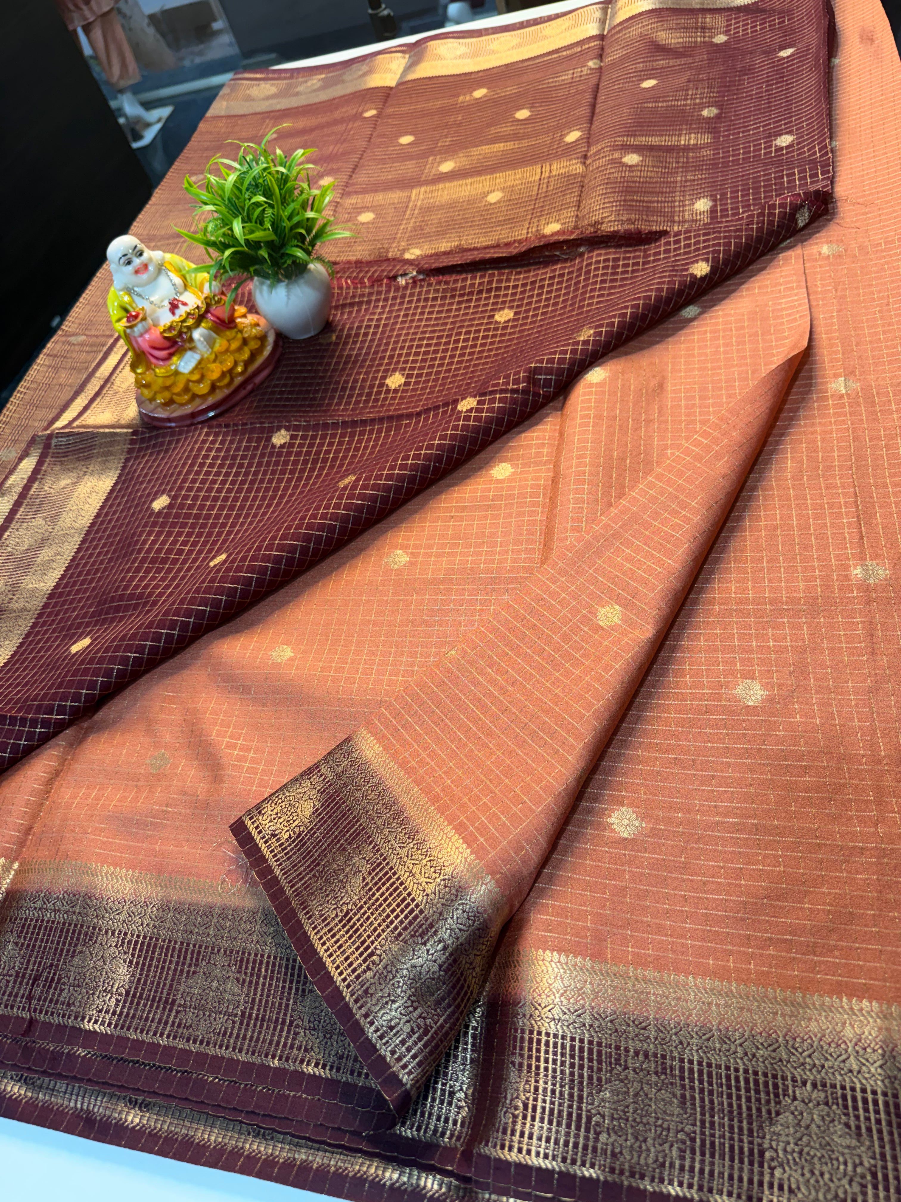 Mysore Crepe Silk Saree with Checks & Buttas