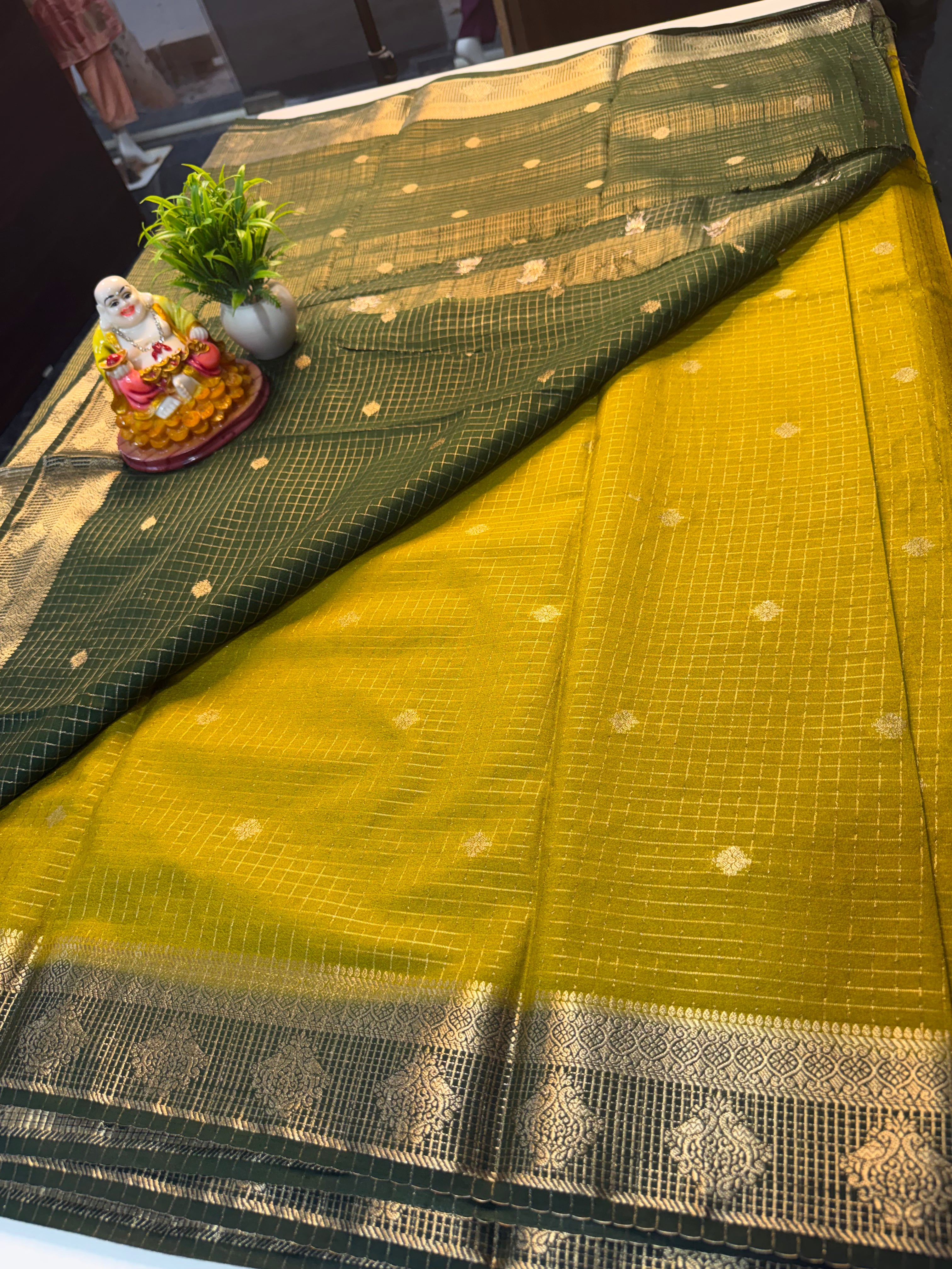 Mysore Crepe Silk Saree with Checks & Buttas