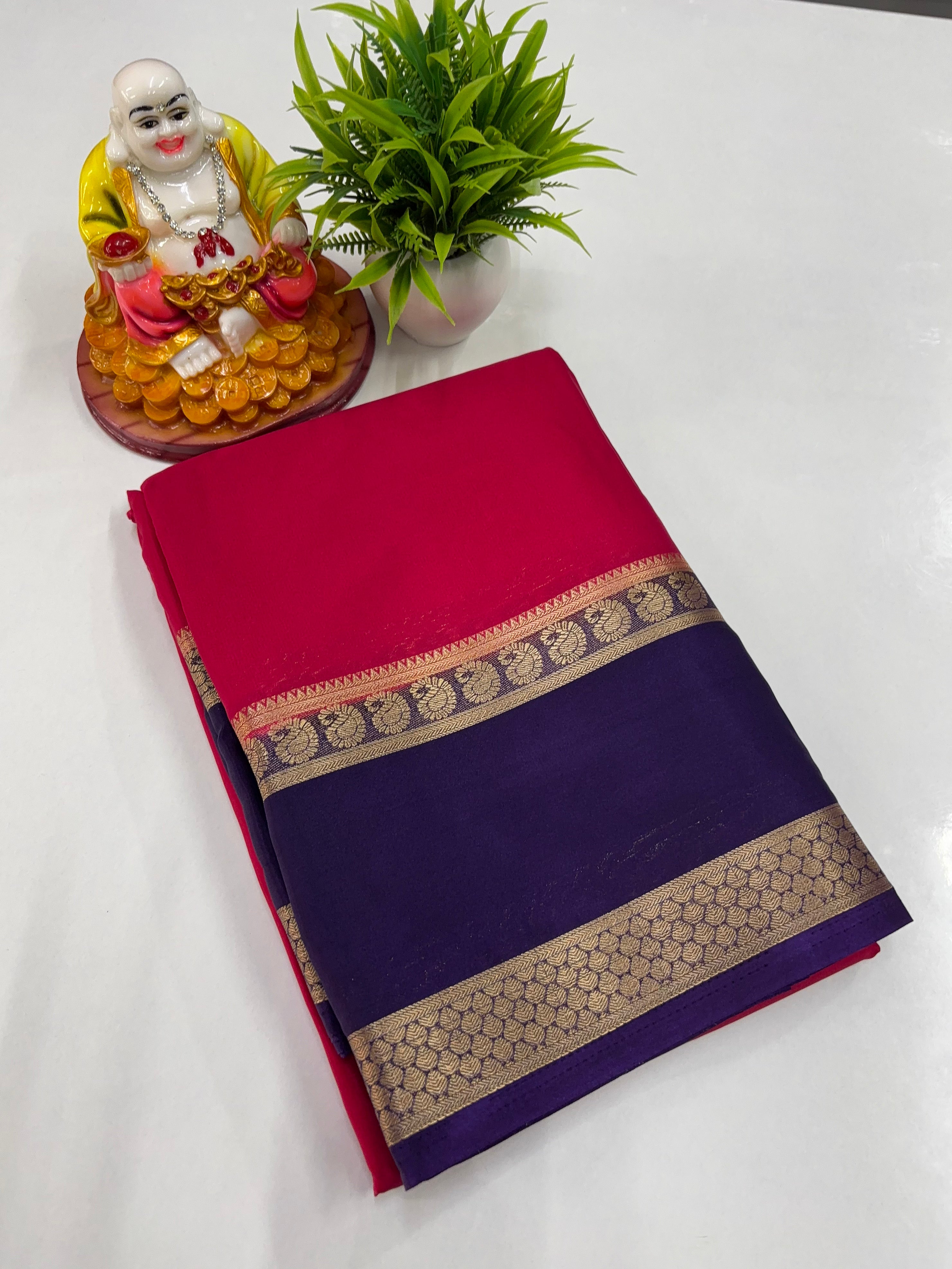 Mysore Crepe Silk Saree with Mango Bentex Border – By Padmavathi Silks & Sarees