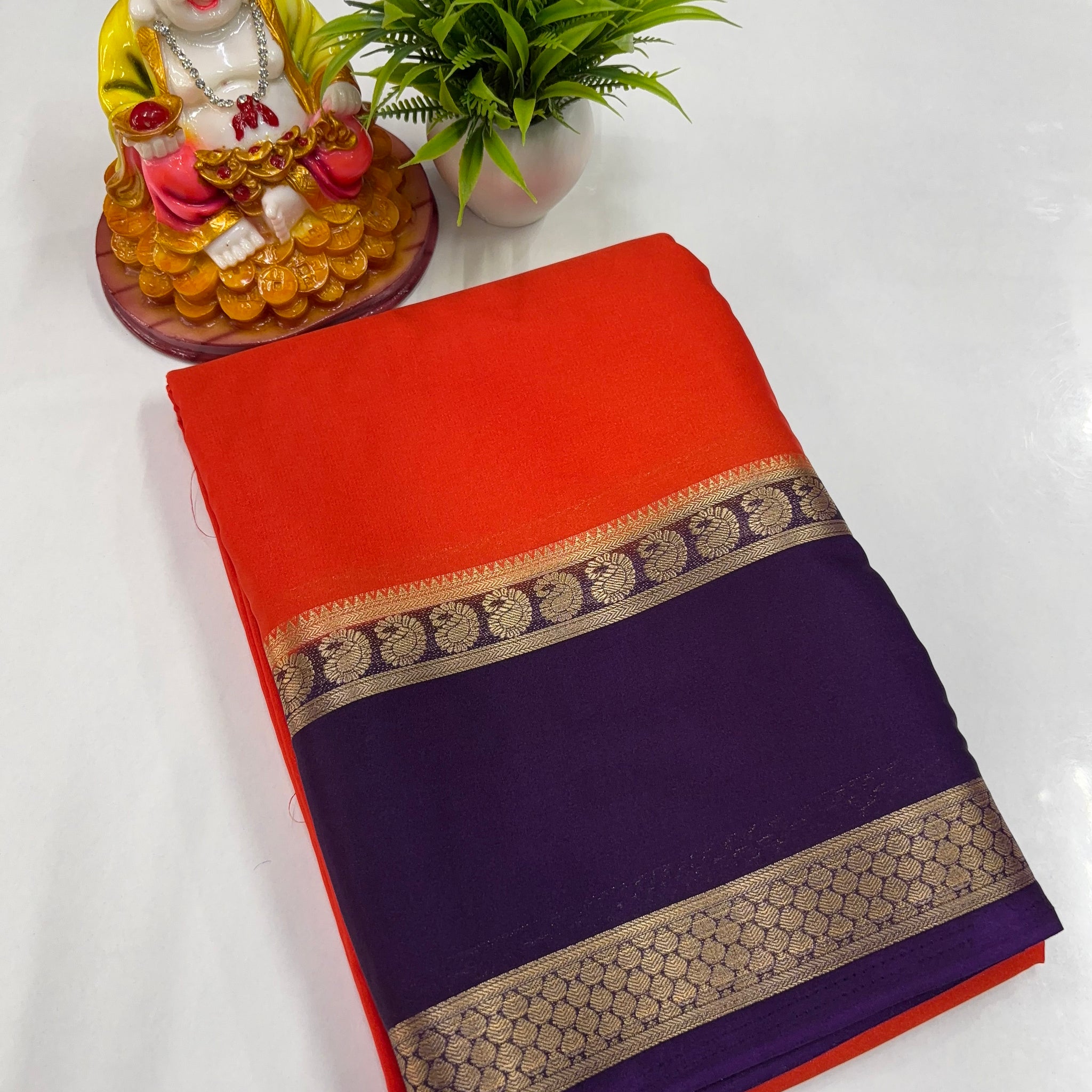 Mysore Crepe Silk Saree with Mango Bentex Border – By Padmavathi Silks & Sarees