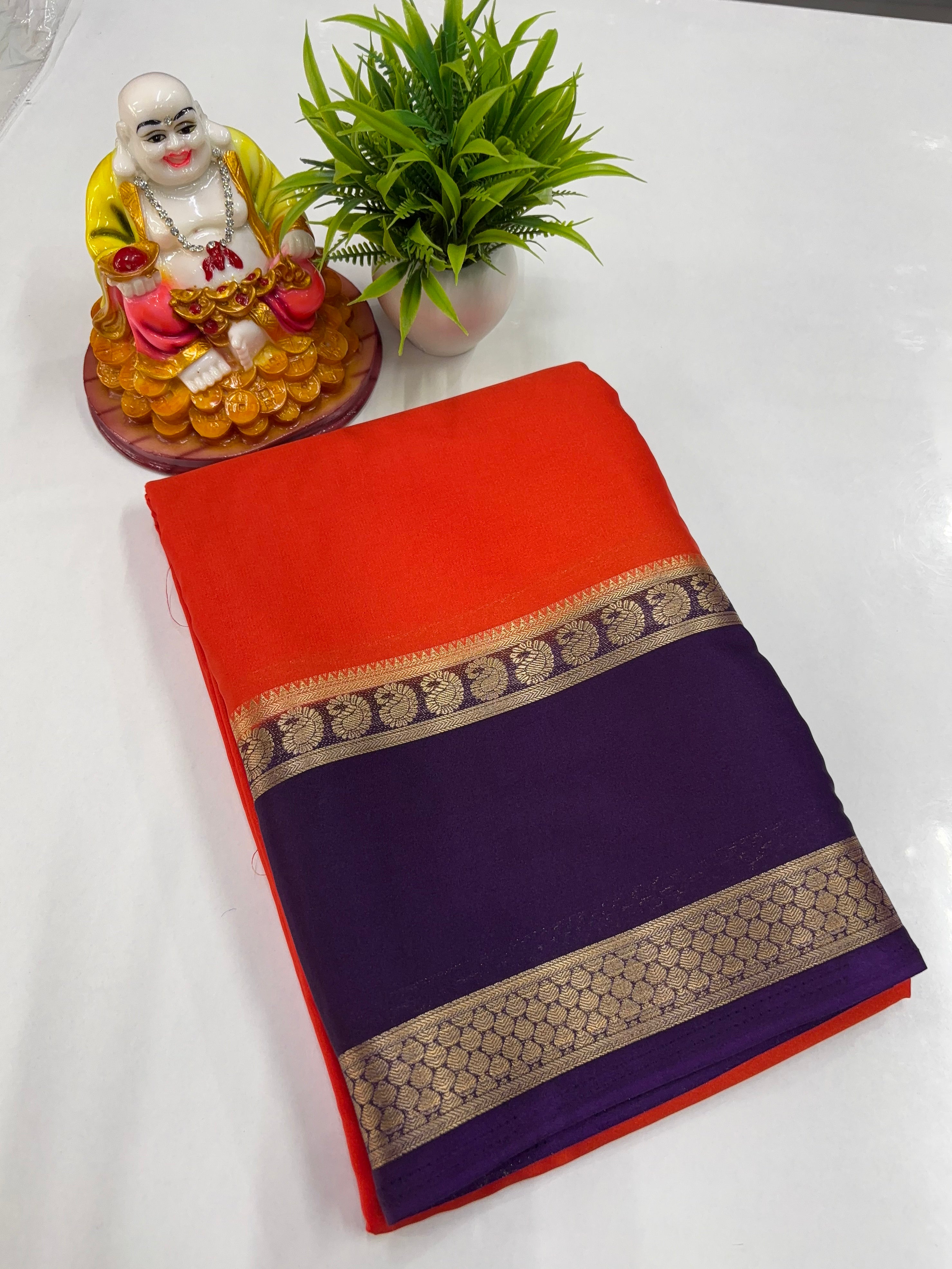 Mysore Crepe Silk Saree with Mango Bentex Border – By Padmavathi Silks & Sarees