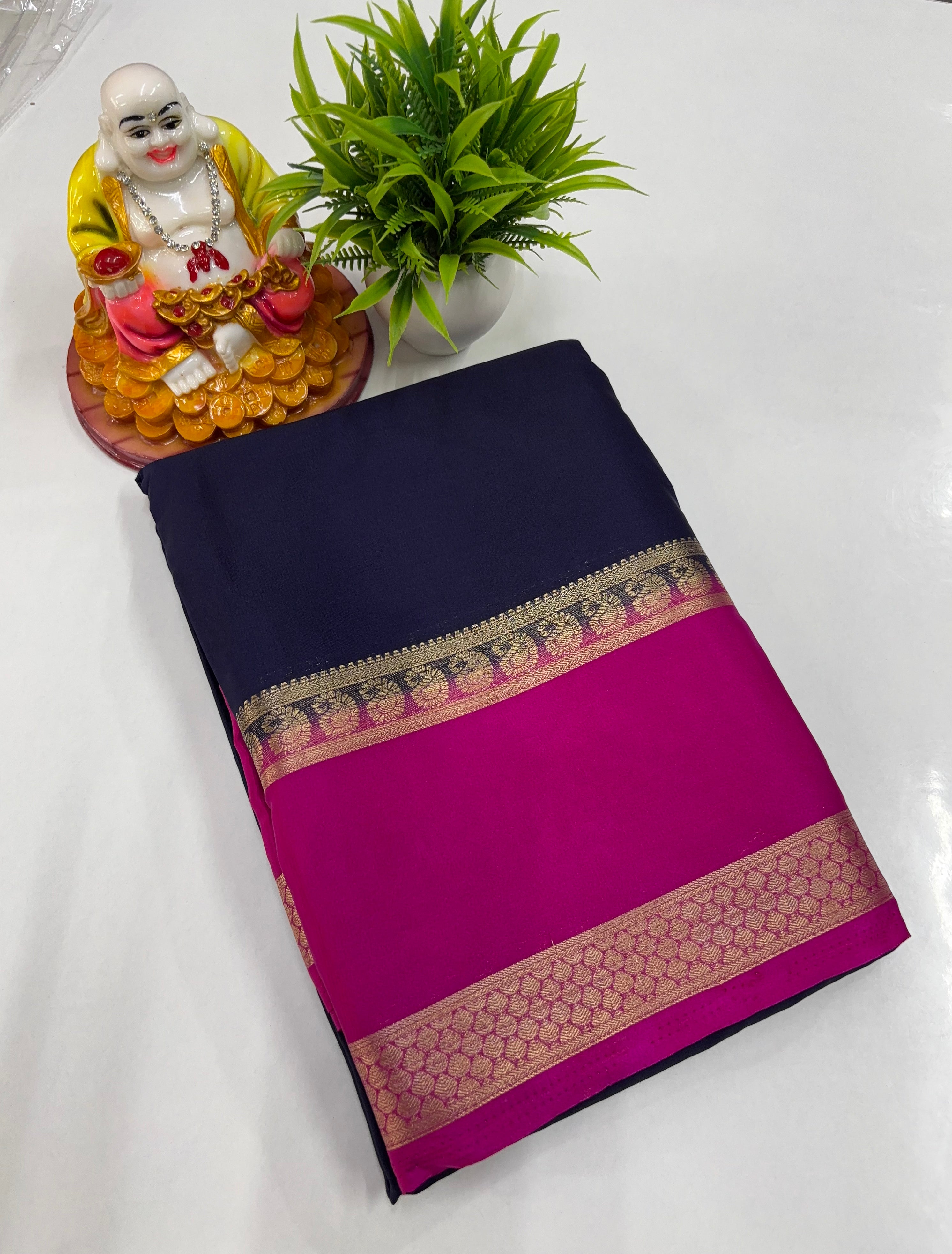 Mysore Crepe Silk Saree with Mango Bentex Border – By Padmavathi Silks & Sarees