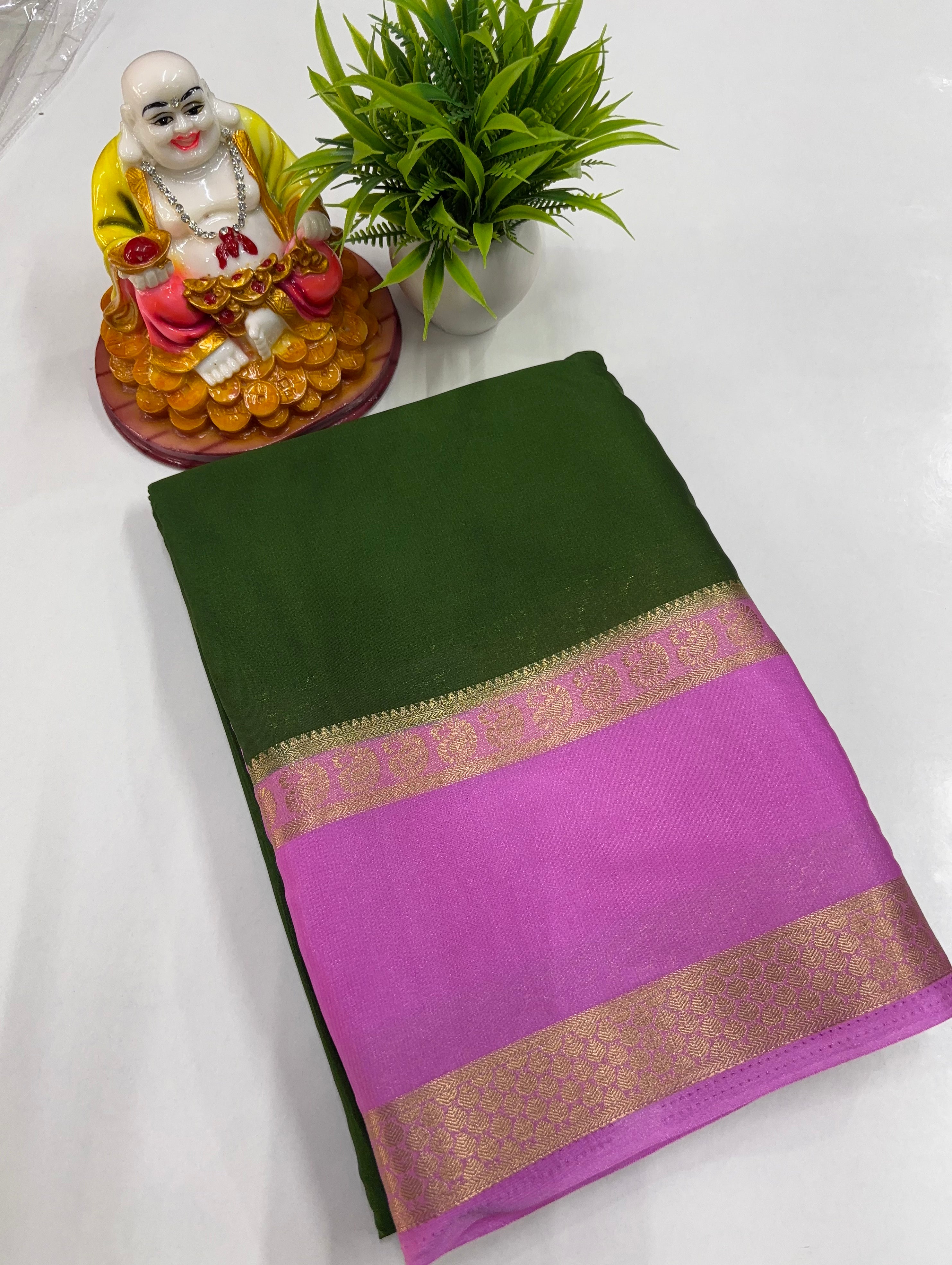 Mysore Crepe Silk Saree with Mango Bentex Border – By Padmavathi Silks & Sarees