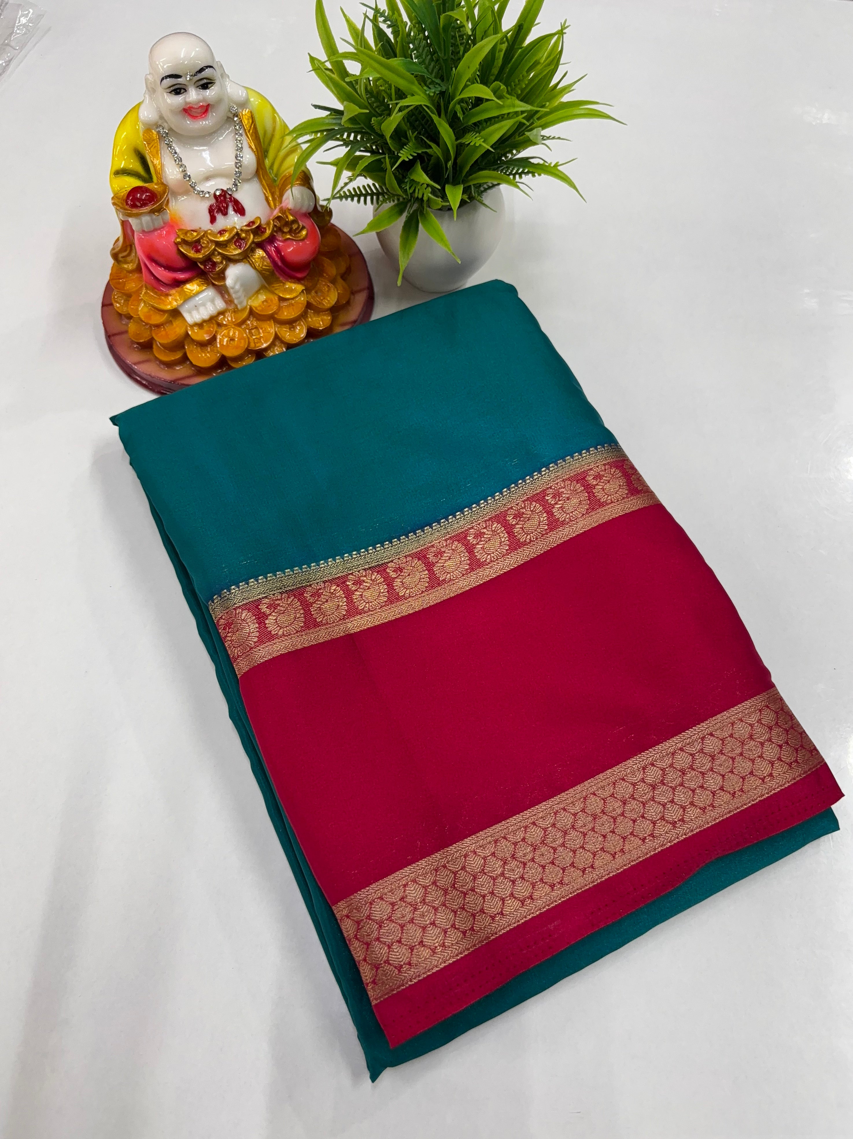 Mysore Crepe Silk Saree with Mango Bentex Border – By Padmavathi Silks & Sarees