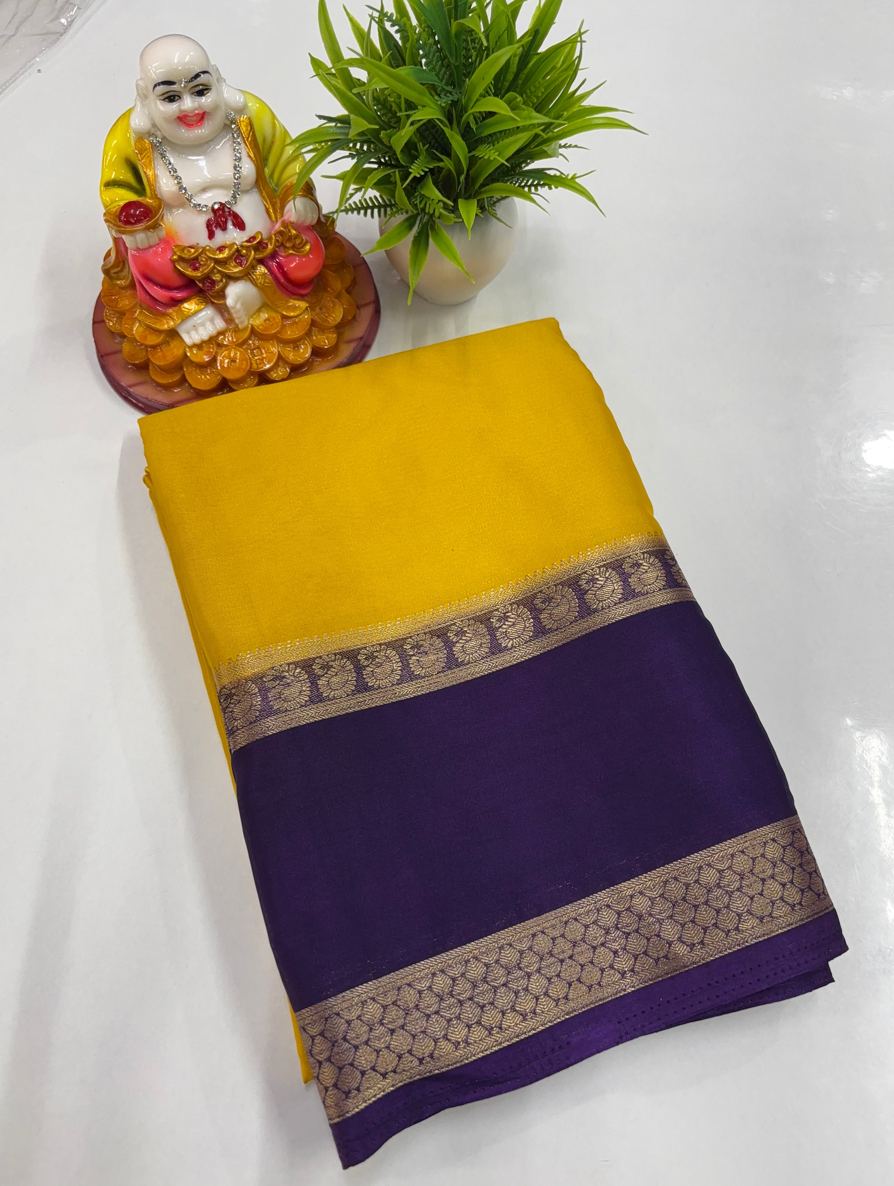 Mysore Crepe Silk Saree with Mango Bentex Border – By Padmavathi Silks & Sarees