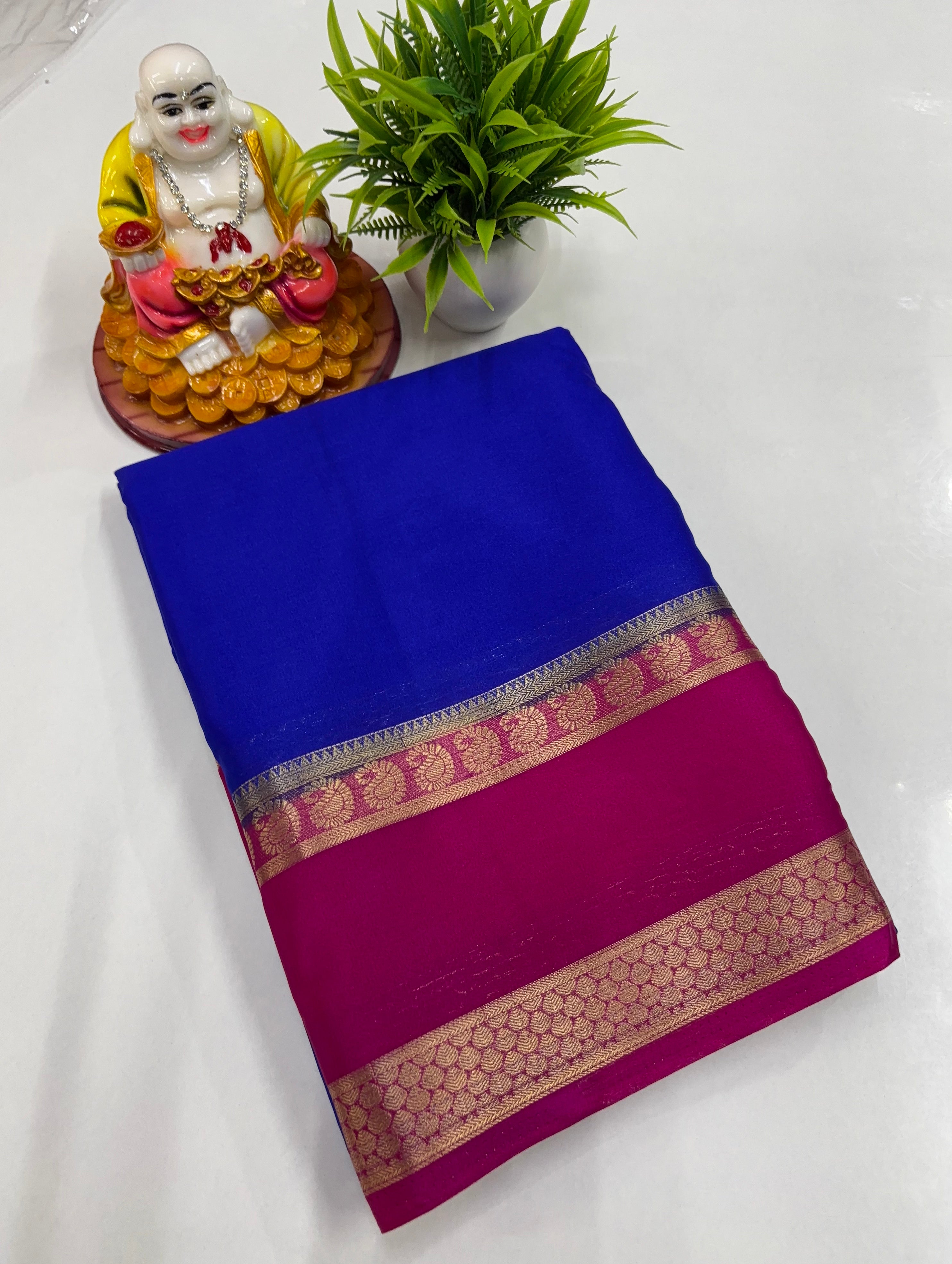 Mysore Crepe Silk Saree with Mango Bentex Border – By Padmavathi Silks & Sarees