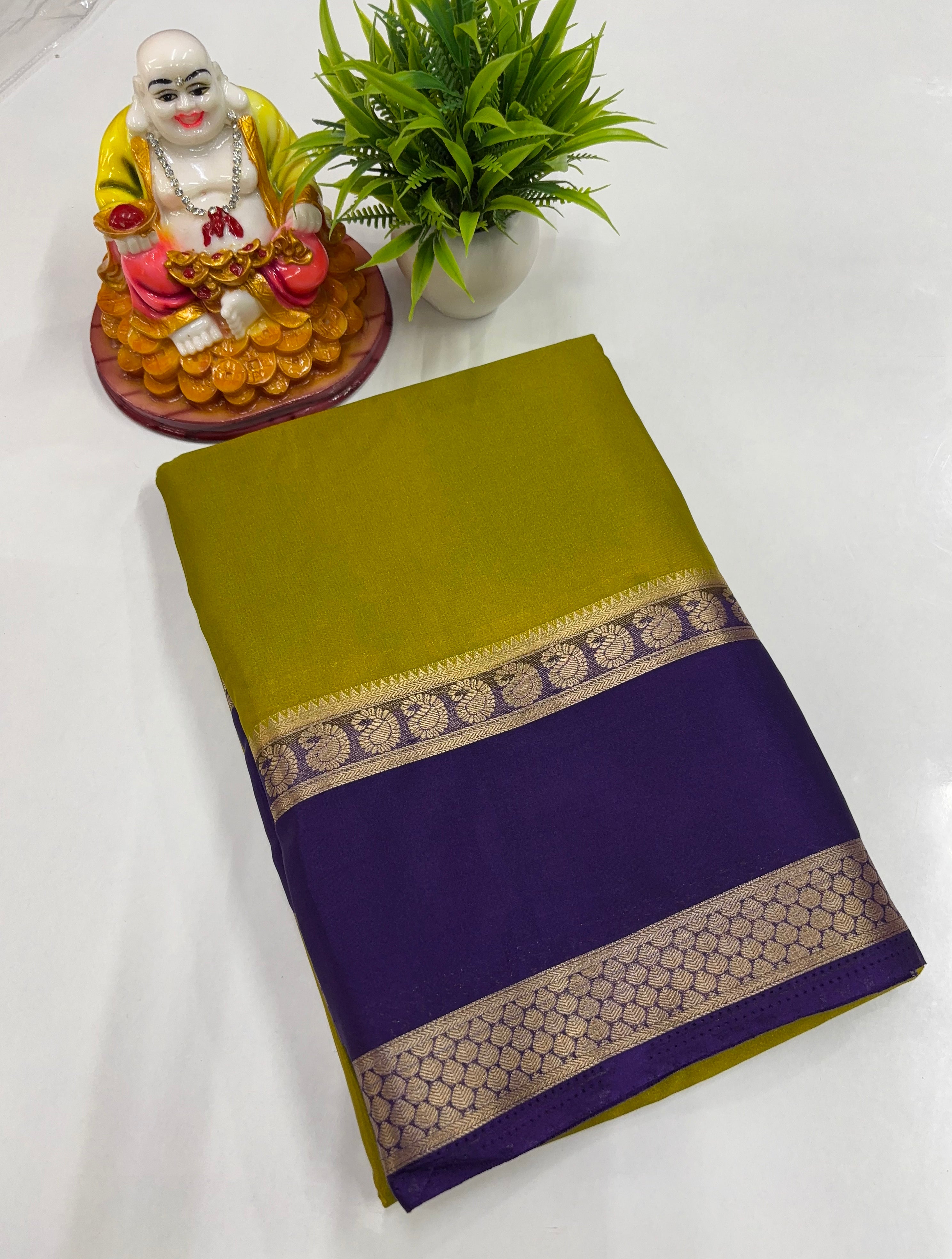 Mysore Crepe Silk Saree with Mango Bentex Border – By Padmavathi Silks & Sarees