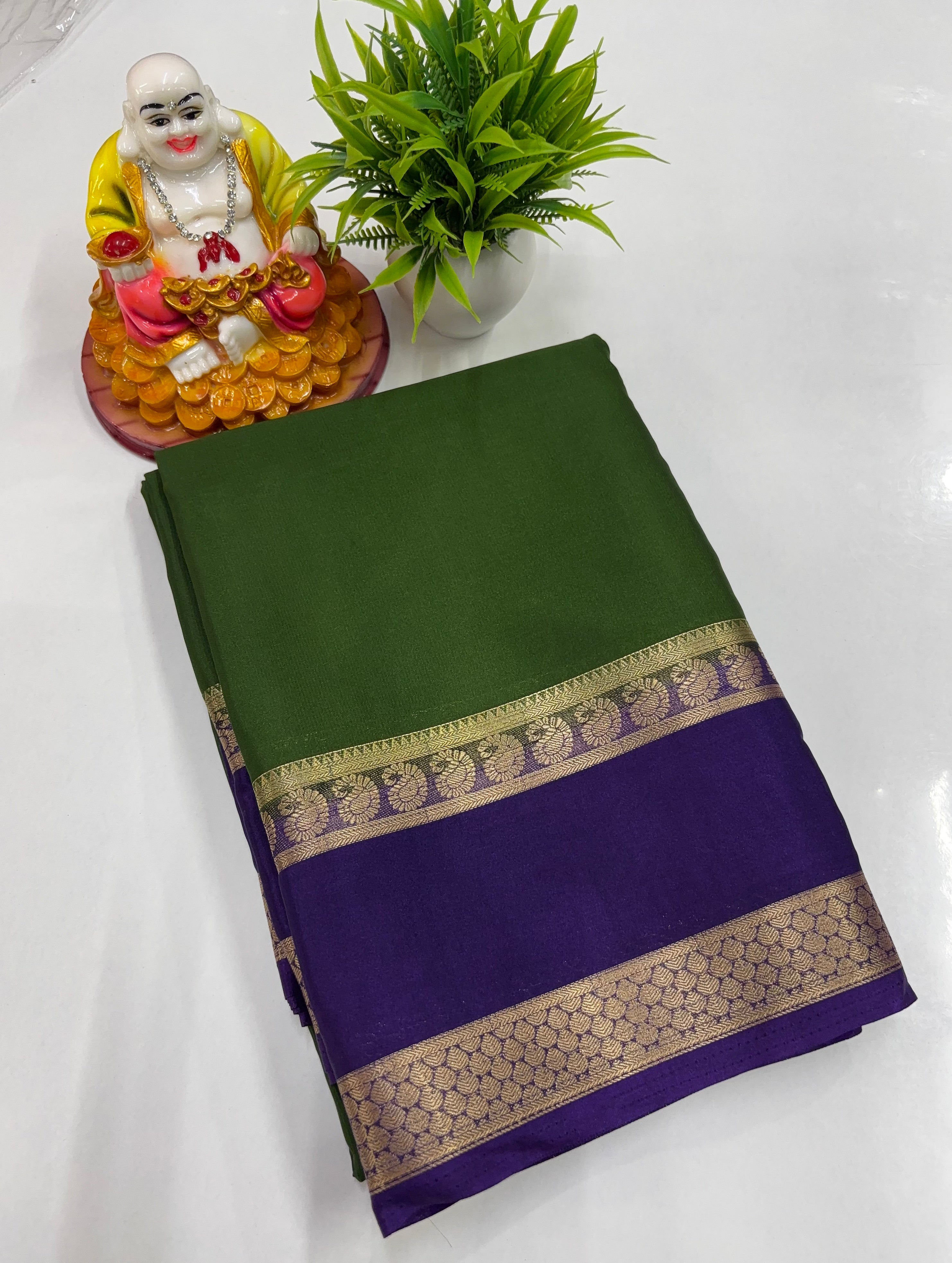 Mysore Crepe Silk Saree with Mango Bentex Border – By Padmavathi Silks & Sarees