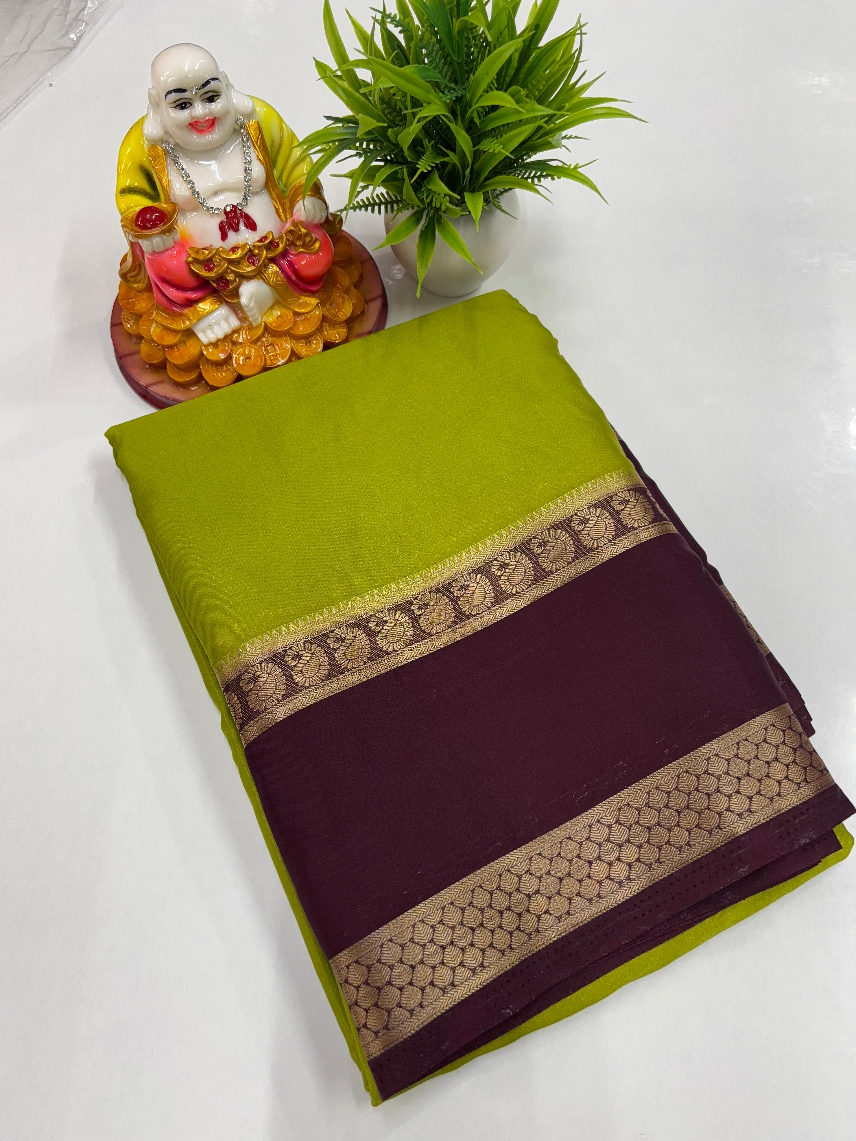 Mysore Crepe Silk Saree with Mango Bentex Border – By Padmavathi Silks & Sarees