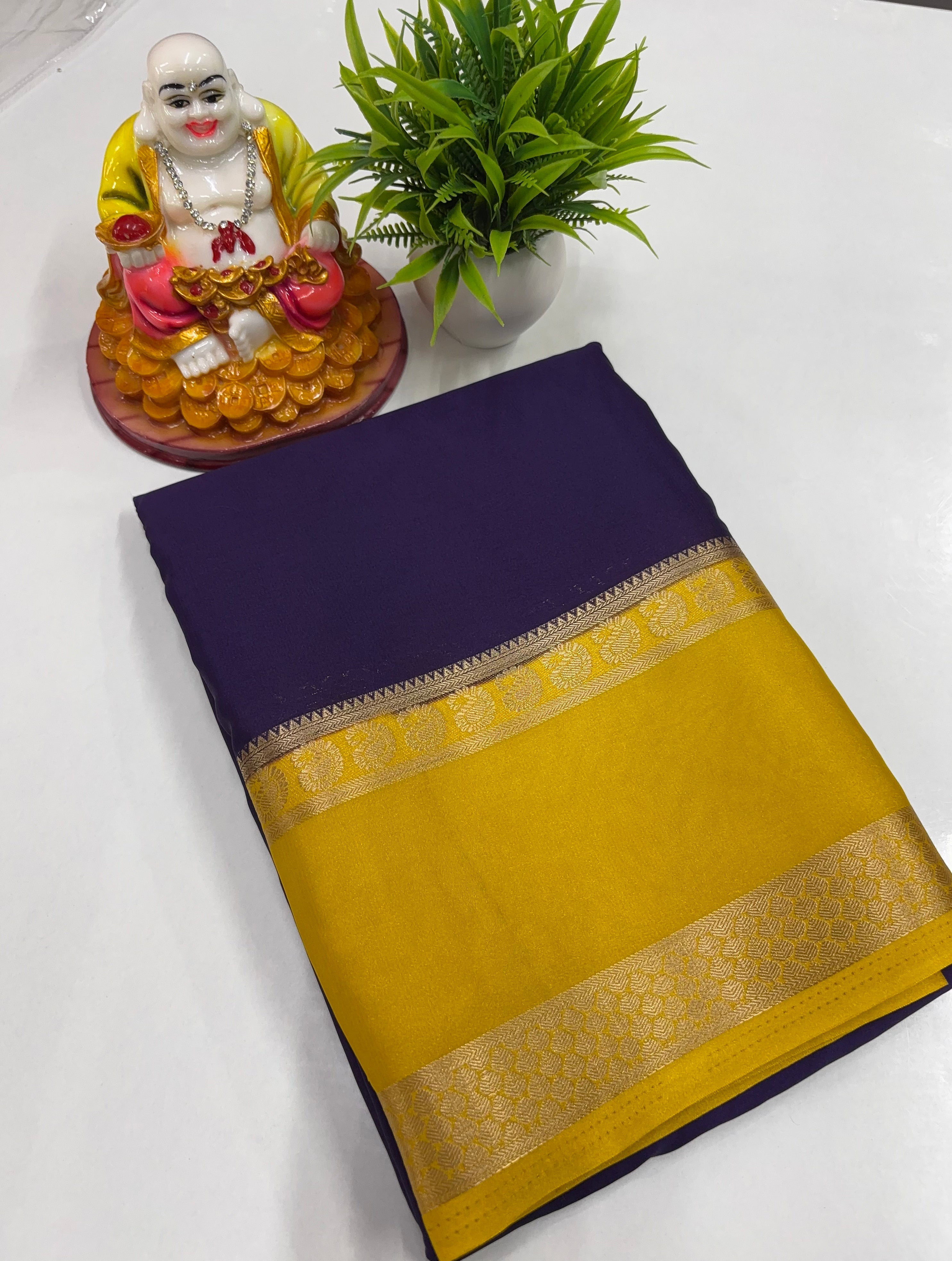 Mysore Crepe Silk Saree with Mango Bentex Border – By Padmavathi Silks & Sarees