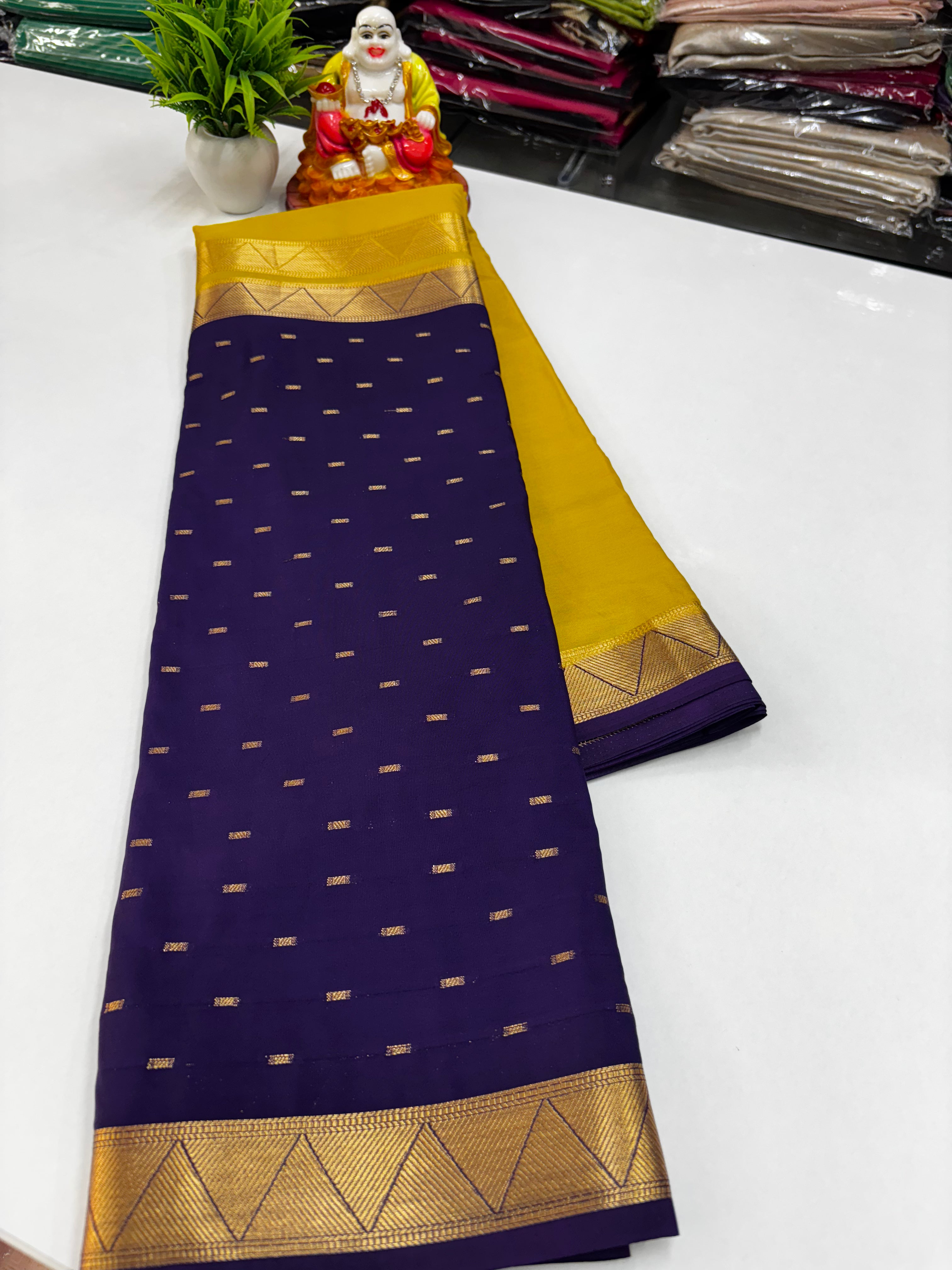 Mysore Crepe Silk Saree with Elegant Half & Half Design and Beautiful Butta Work