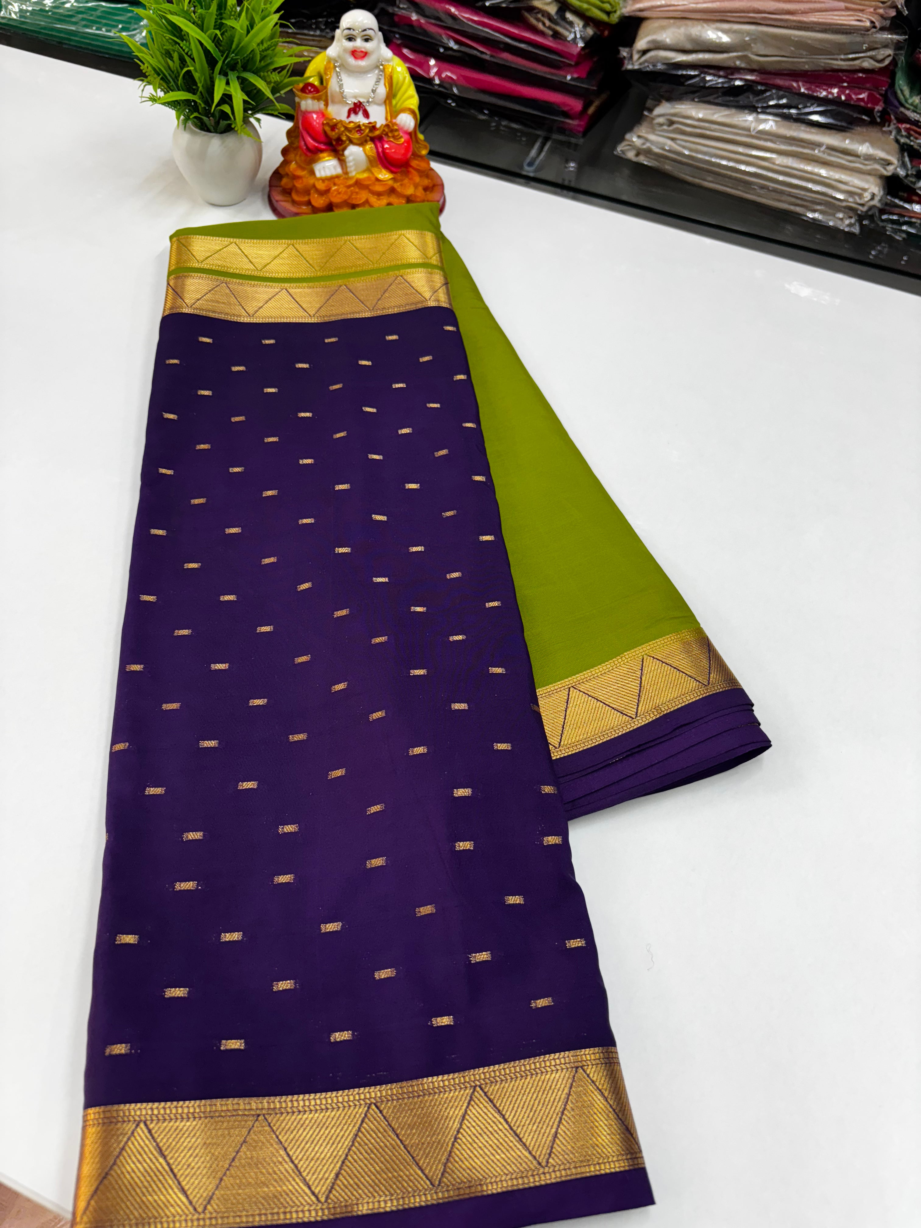 Mysore Crepe Silk Saree with Elegant Half & Half Design and Beautiful Butta Work