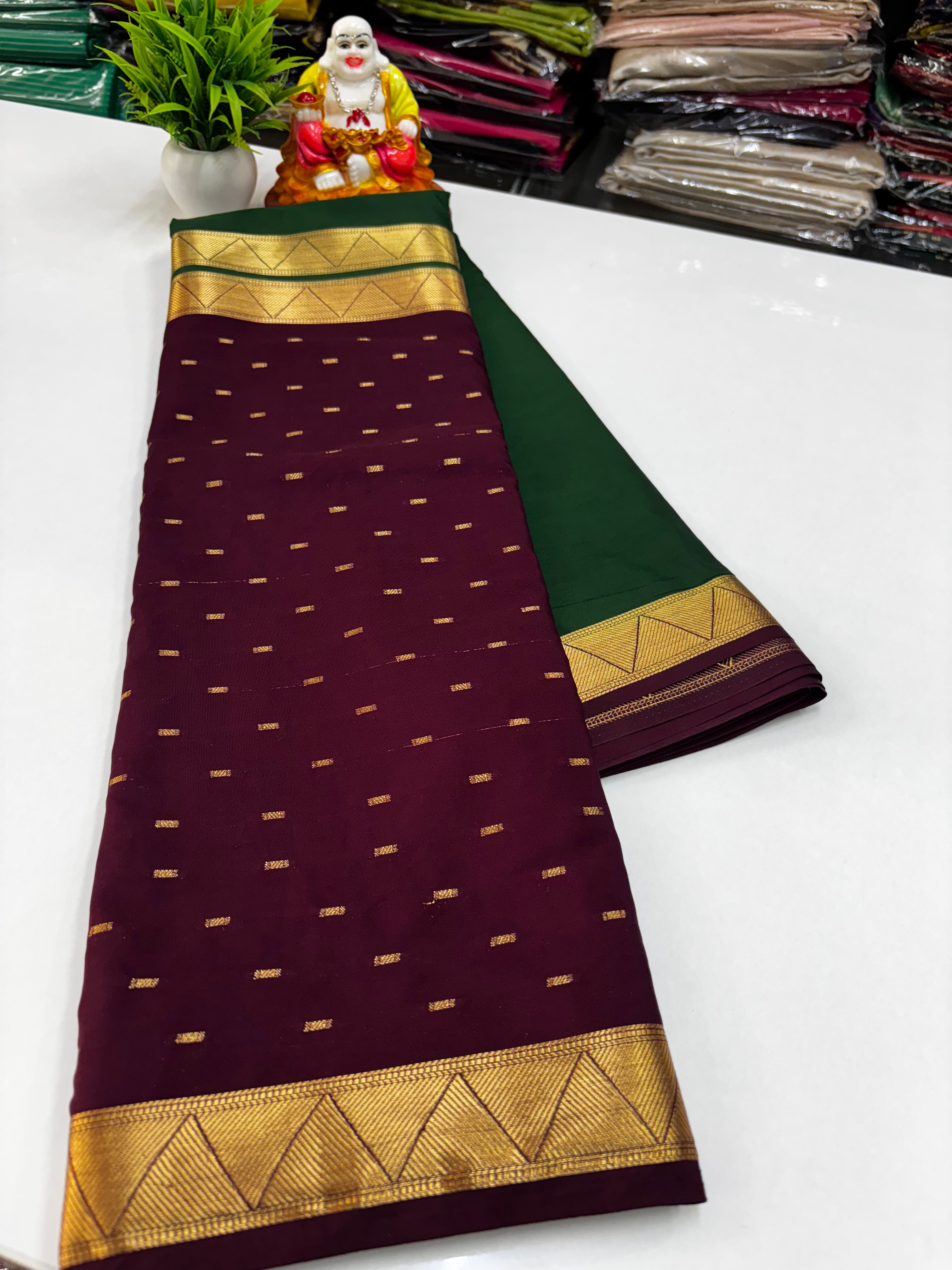 Mysore Crepe Silk Saree with Elegant Half & Half Design and Beautiful Butta Work